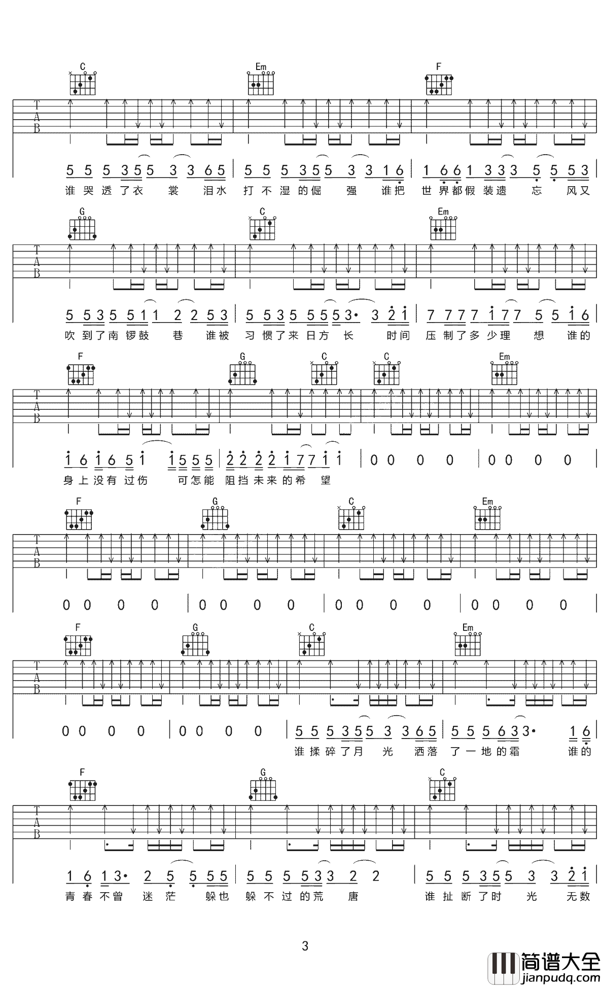 过期的青春吉他谱_C调弹唱六线谱_解忧邵帅