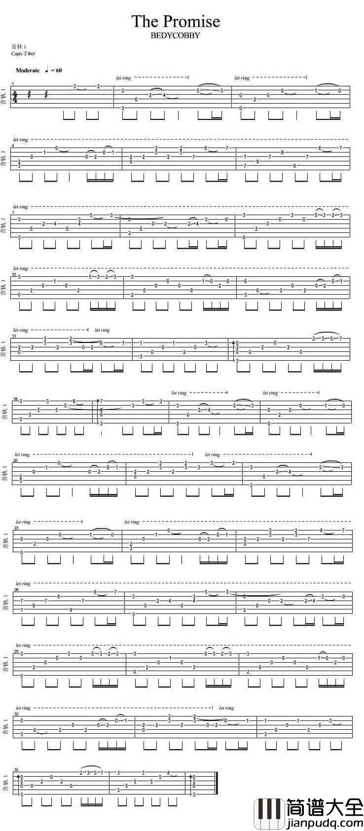 The_Promise指弹谱_原调六线谱_中国曲谱网编配_Secret_Garden