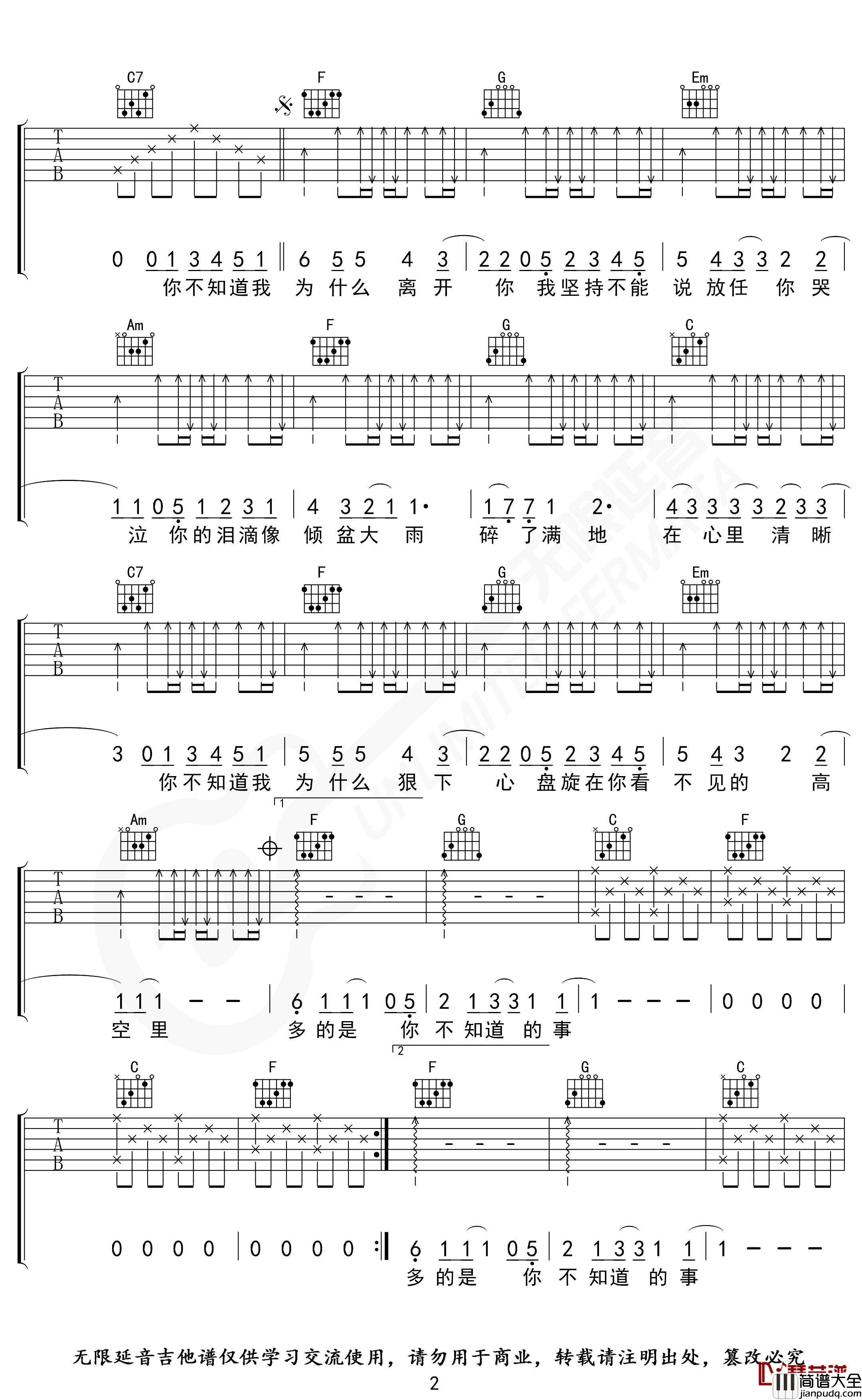 你不知道的事吉他谱_C调_王力宏_无限延音编配