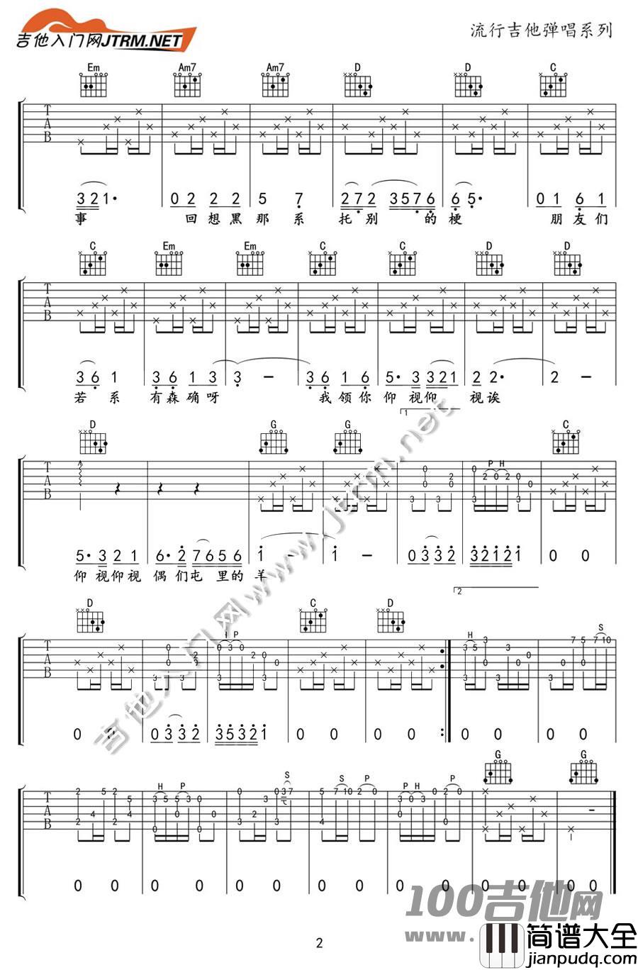 咱们屯里的人吉他谱_粤语G调