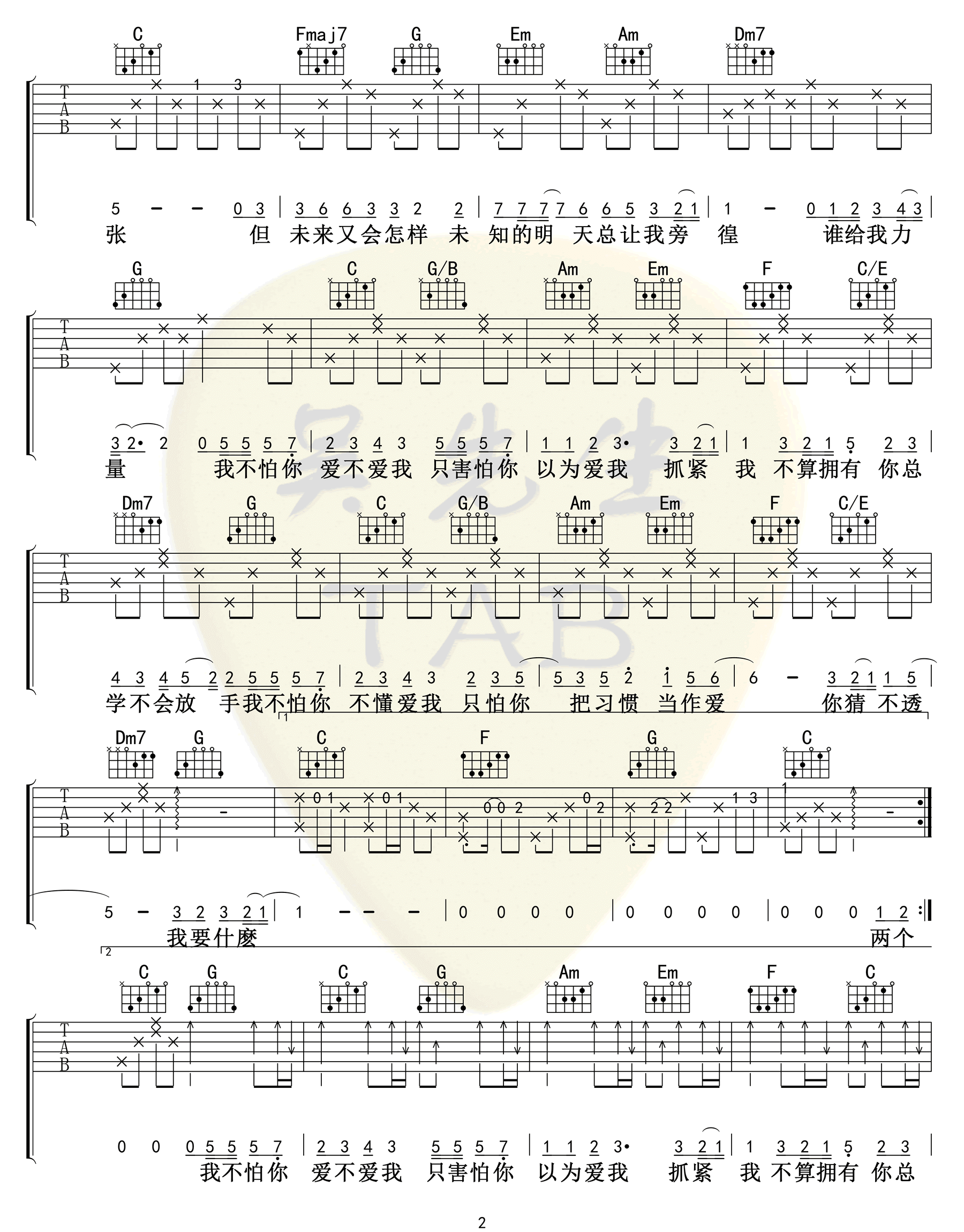 _这就是爱吗_吉他谱_容祖儿/林俊杰_C调弹唱谱_高清六线谱