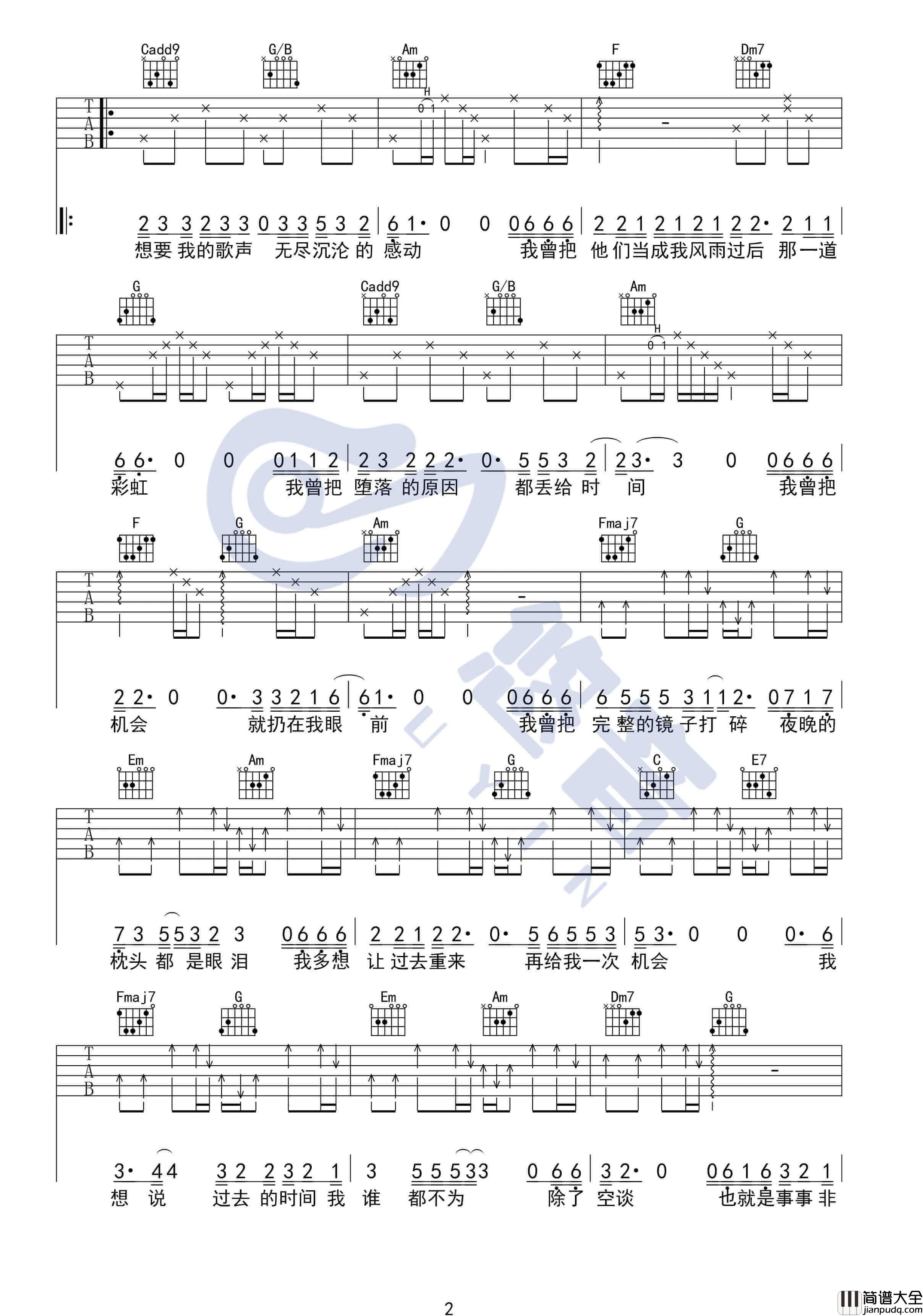 我曾吉他谱_C调扫弦版_隔壁老樊