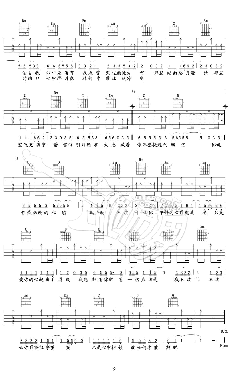 挪威的森林吉他谱_伍佰_前奏双吉他编配_弹唱谱