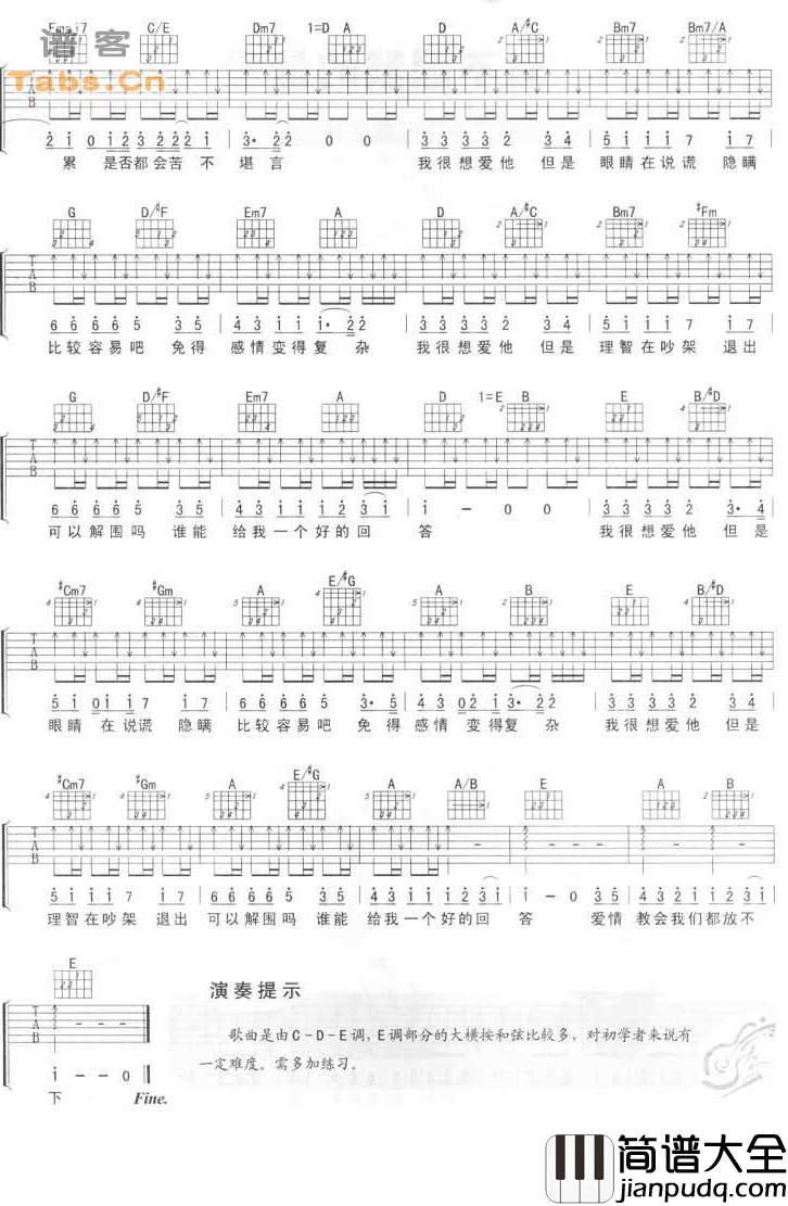 我很想爱他吉他谱_Twins_C调弹唱谱