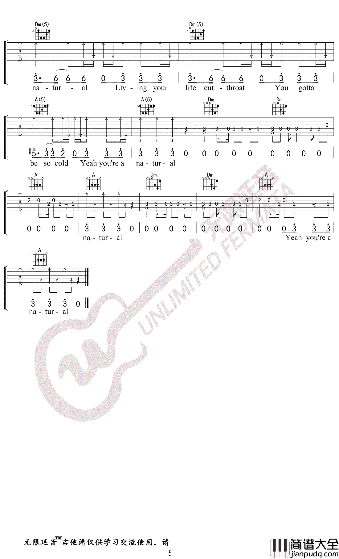 Natural吉他谱_Imagine_Dragons_梦龙乐队_弹唱六线谱