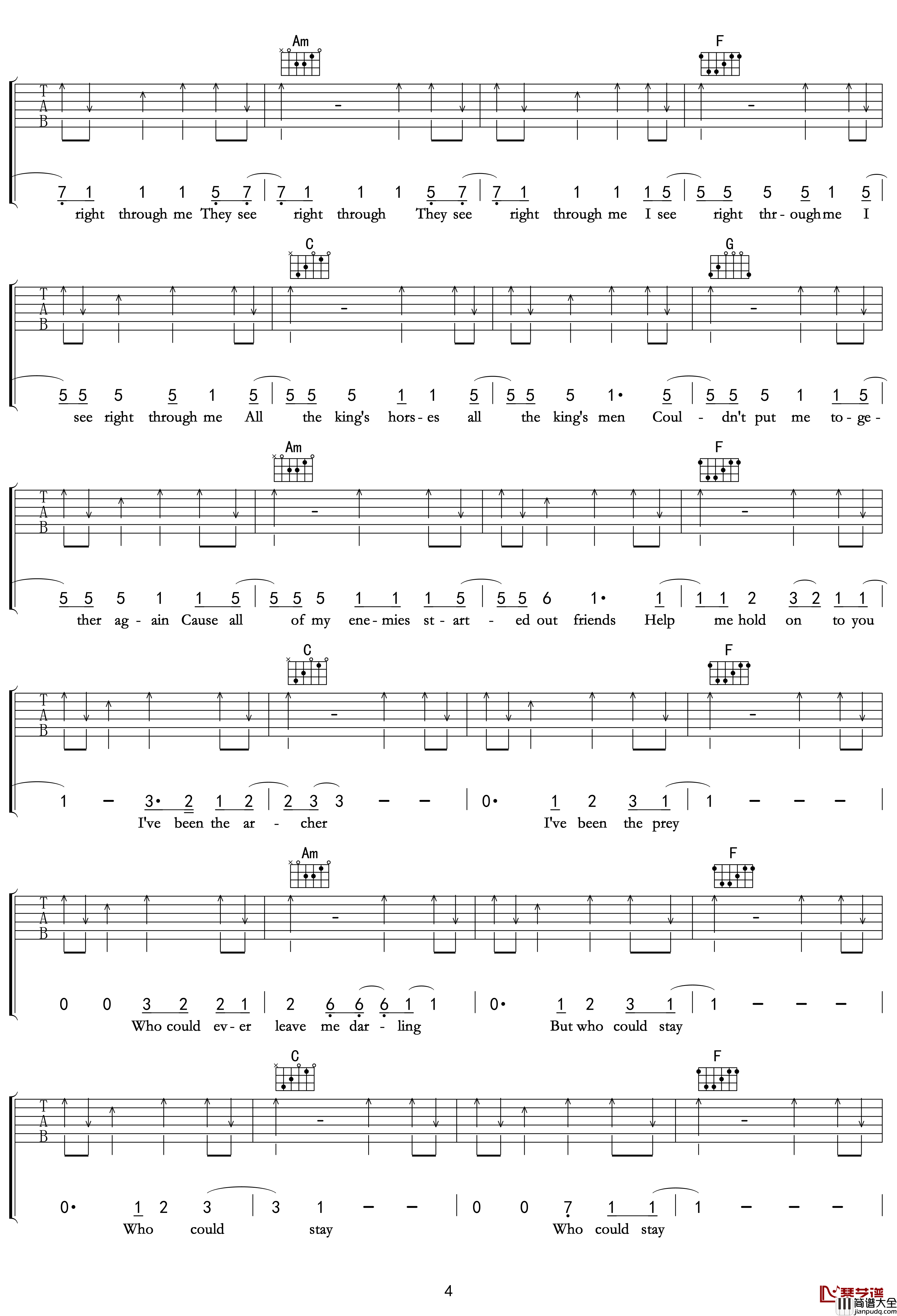 The_Archer吉他谱_C调_Taylor_Swift最新单曲【附示范音频】