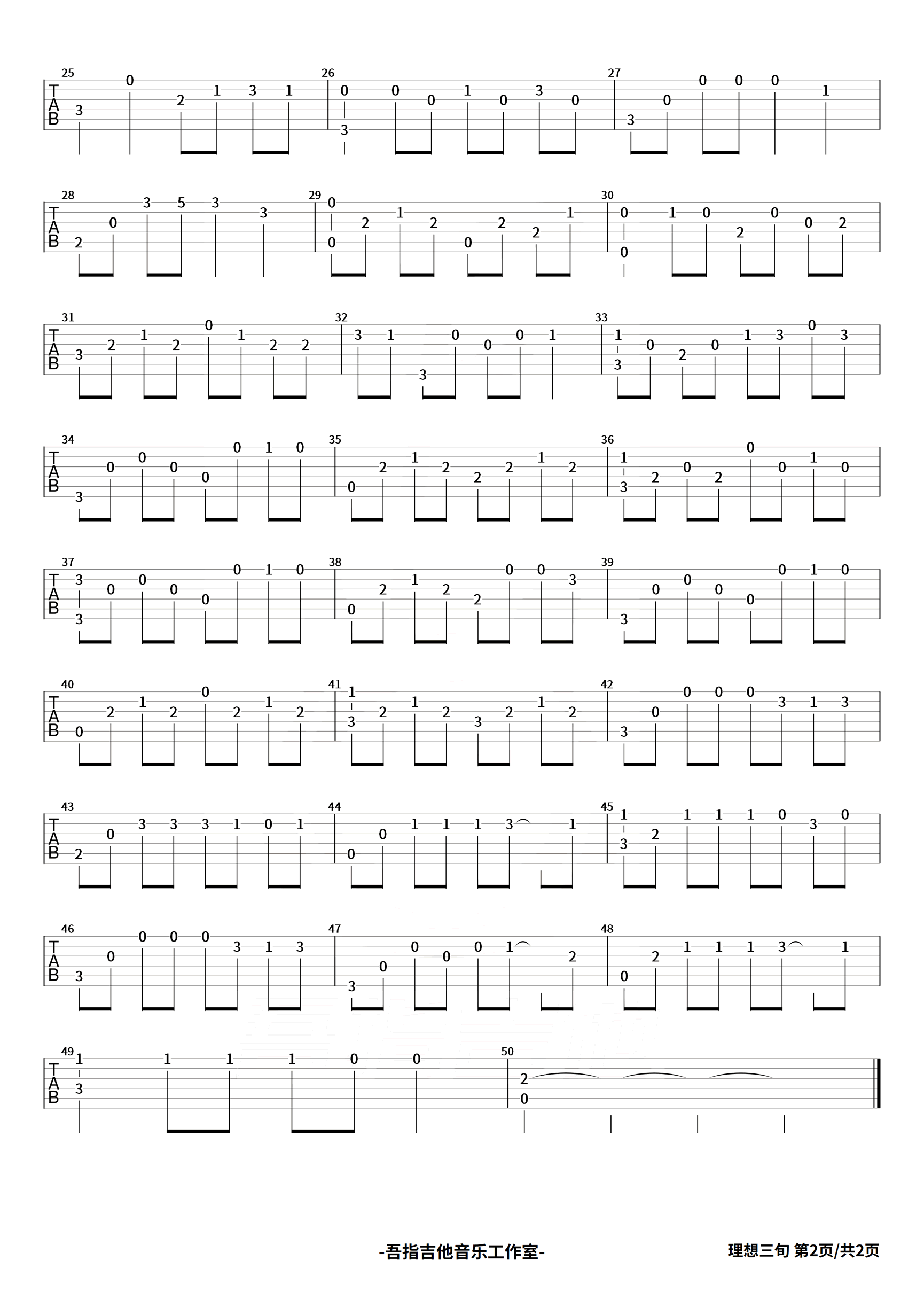 理想三旬指弹谱_C调简单版_陈鸿宇_吉他独奏教学