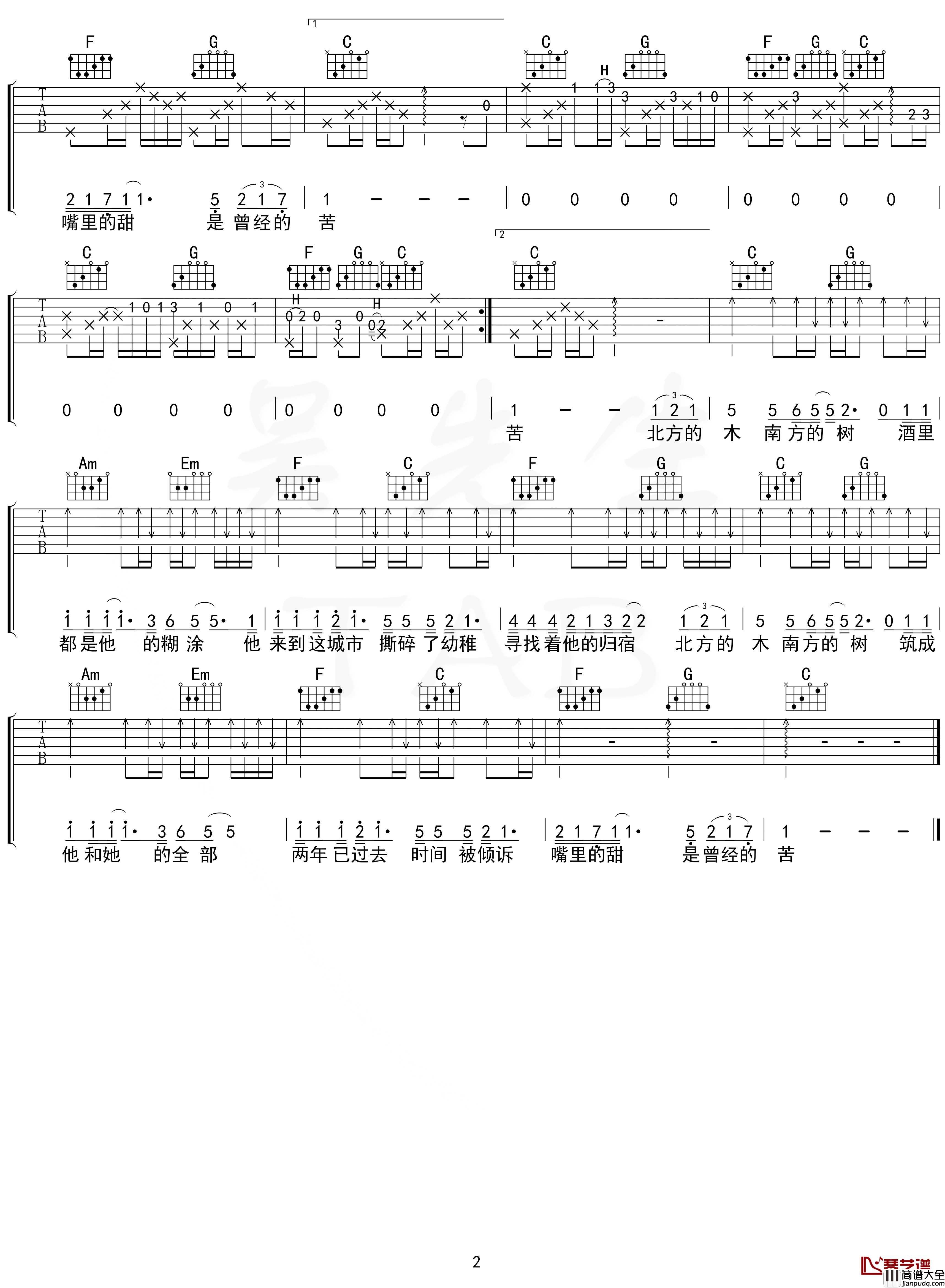 北木南吉他谱_C调_小嘉玲【附示范音频】