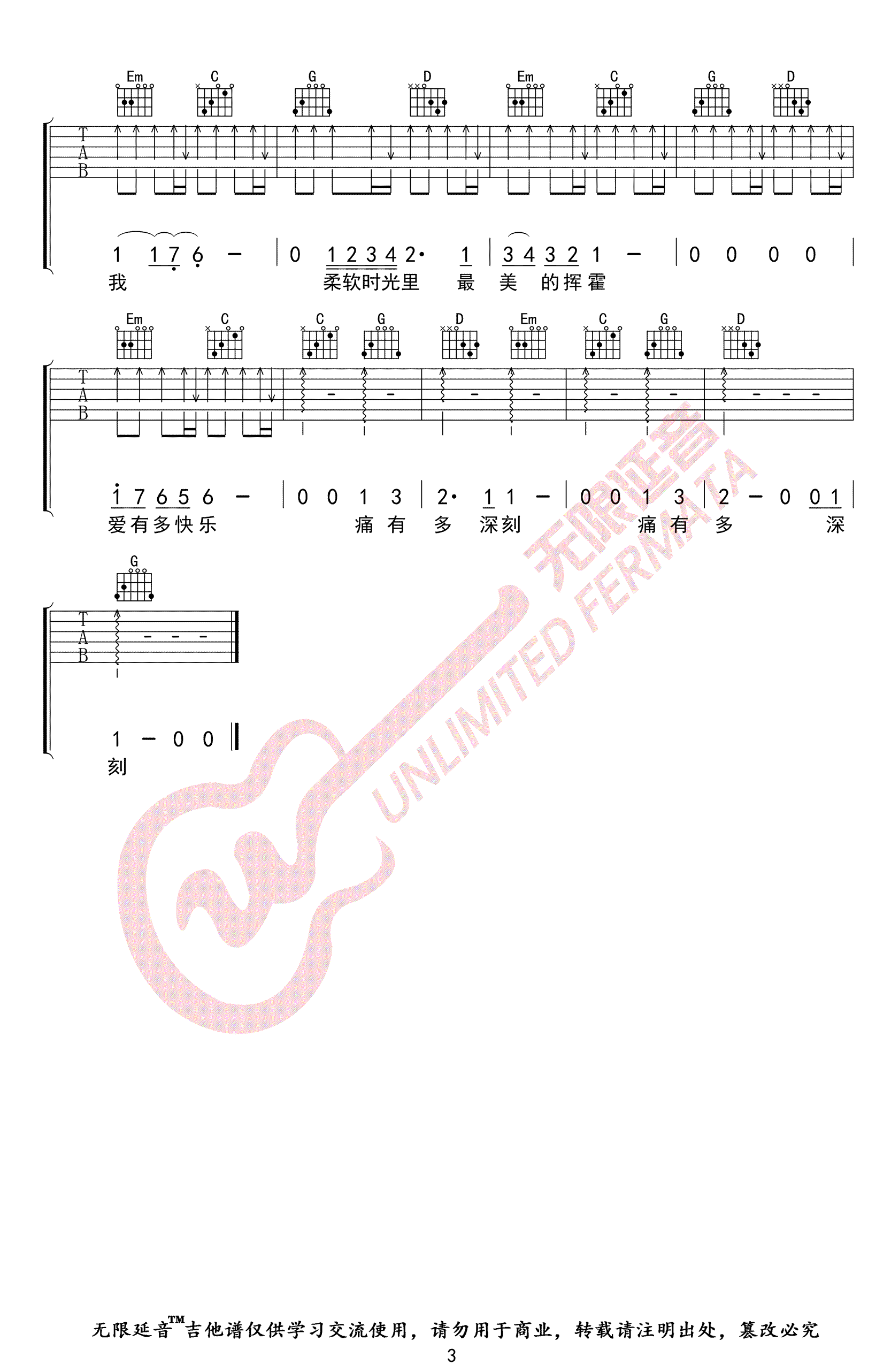 国王与乞丐吉他谱_华晨宇_G调六线谱_高清版