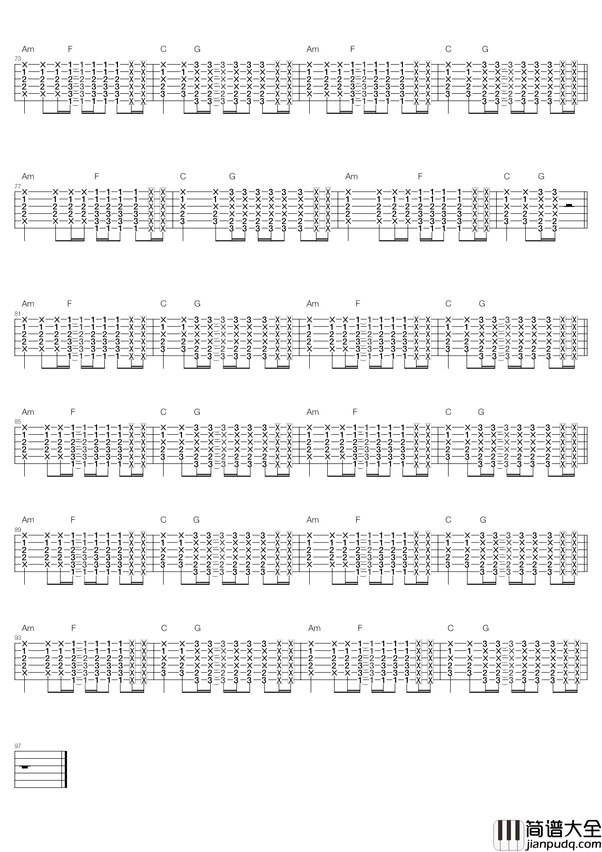 whistle指弹谱_C调六线谱_高清版_Flo_Rida