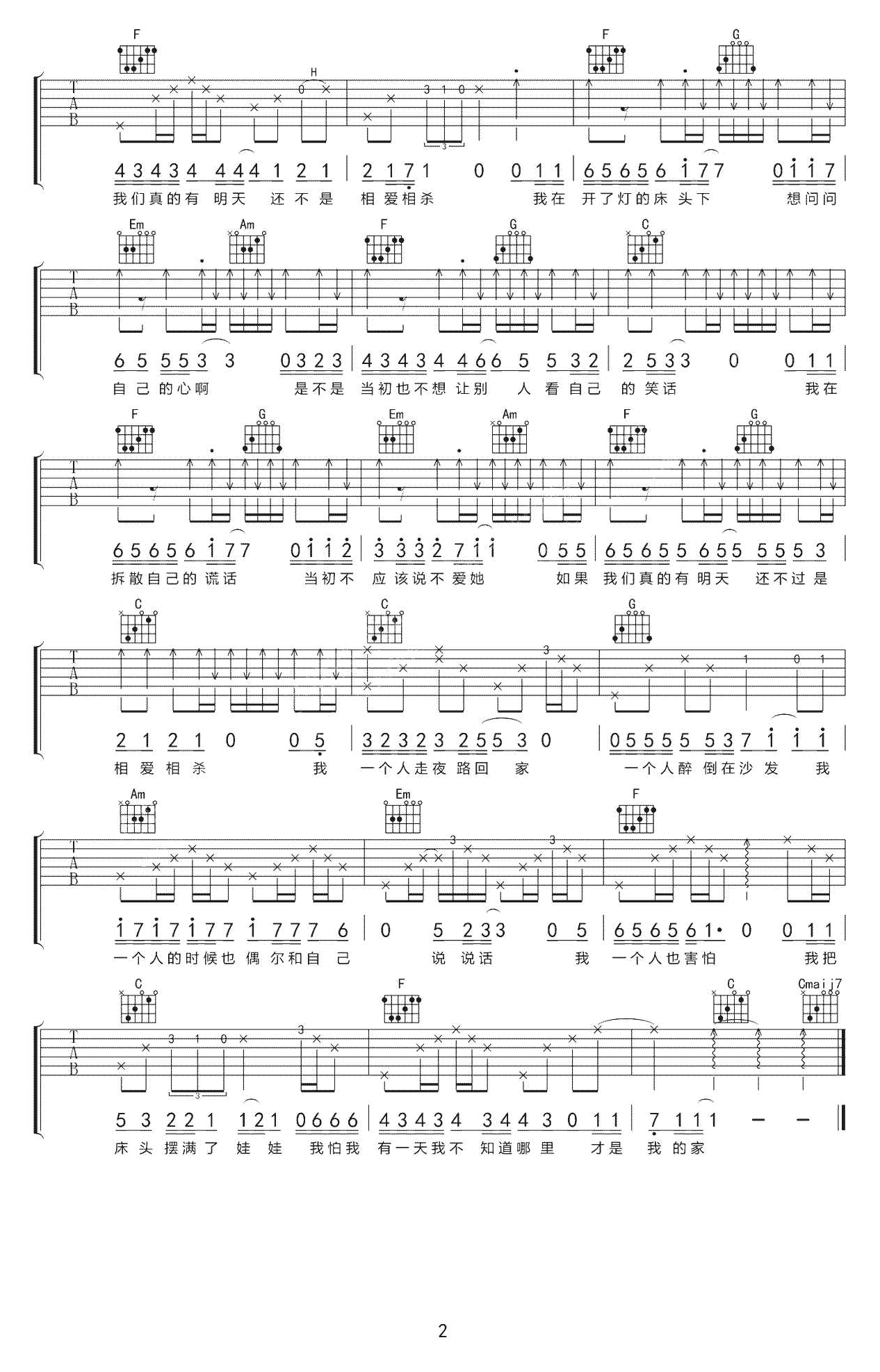 关于孤独我想说的话吉他谱_隔壁老樊_C调六线谱