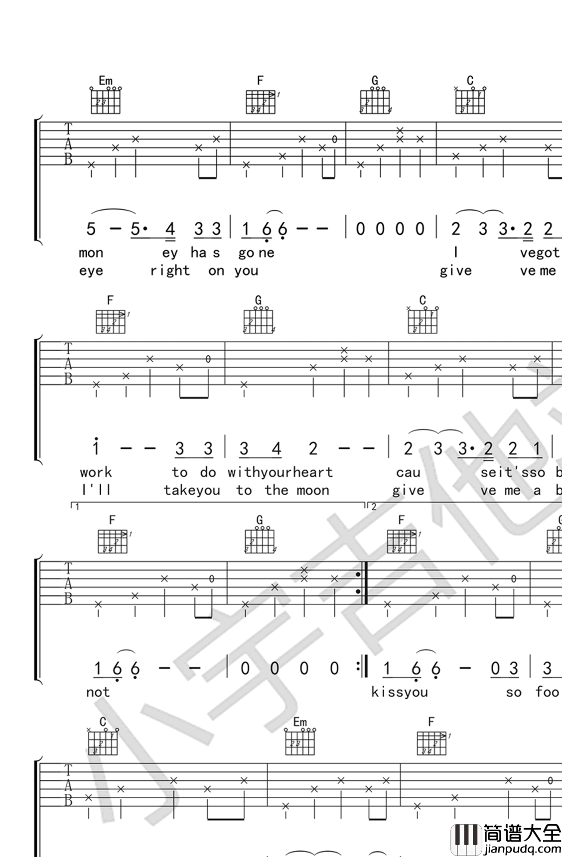 _Loving_Strangers_吉他谱_Tiger_C调原版弹唱谱_高清六线谱