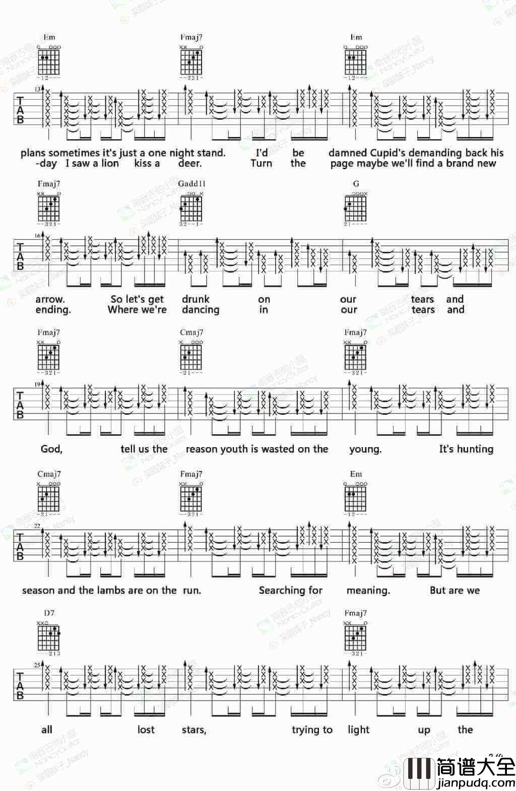 Lost_Stars吉他谱_F调_南音吉他小屋编配_Adam_Levine