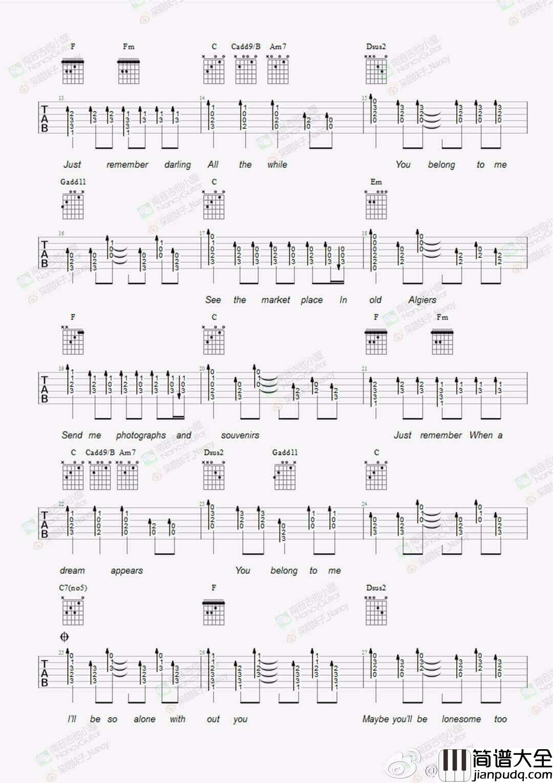 you_belong_to_me吉他谱_C调_南音吉他小屋编配_Bob_Dylan