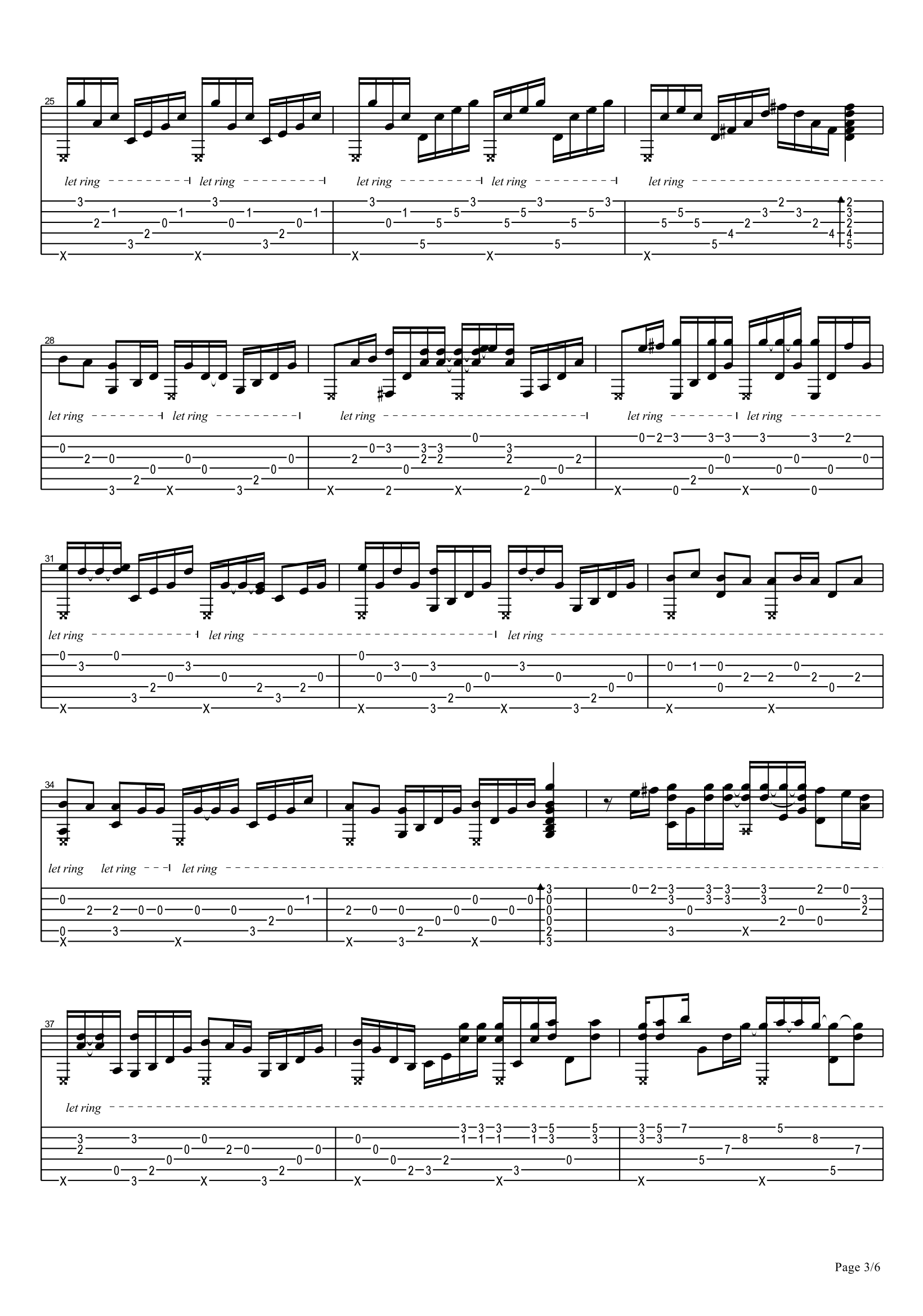 _海阔天空_指弹吉他谱_Beyond_G调独奏六线谱