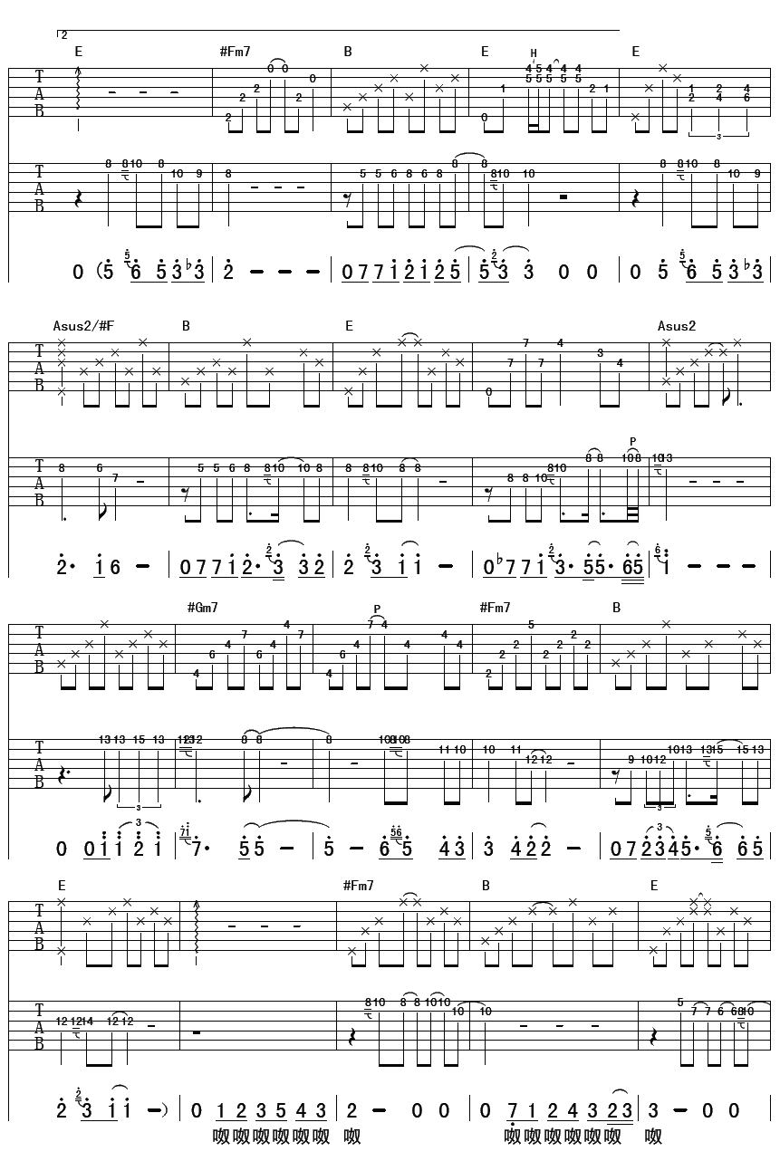 _在每个想你的夜晚_吉他谱_李健_F调弹唱六线谱