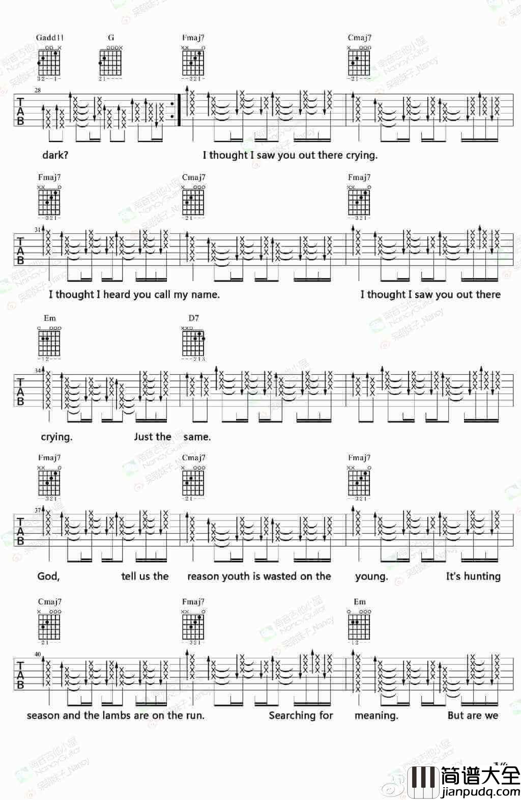 Lost_Stars吉他谱_F调_南音吉他小屋编配_Adam_Levine