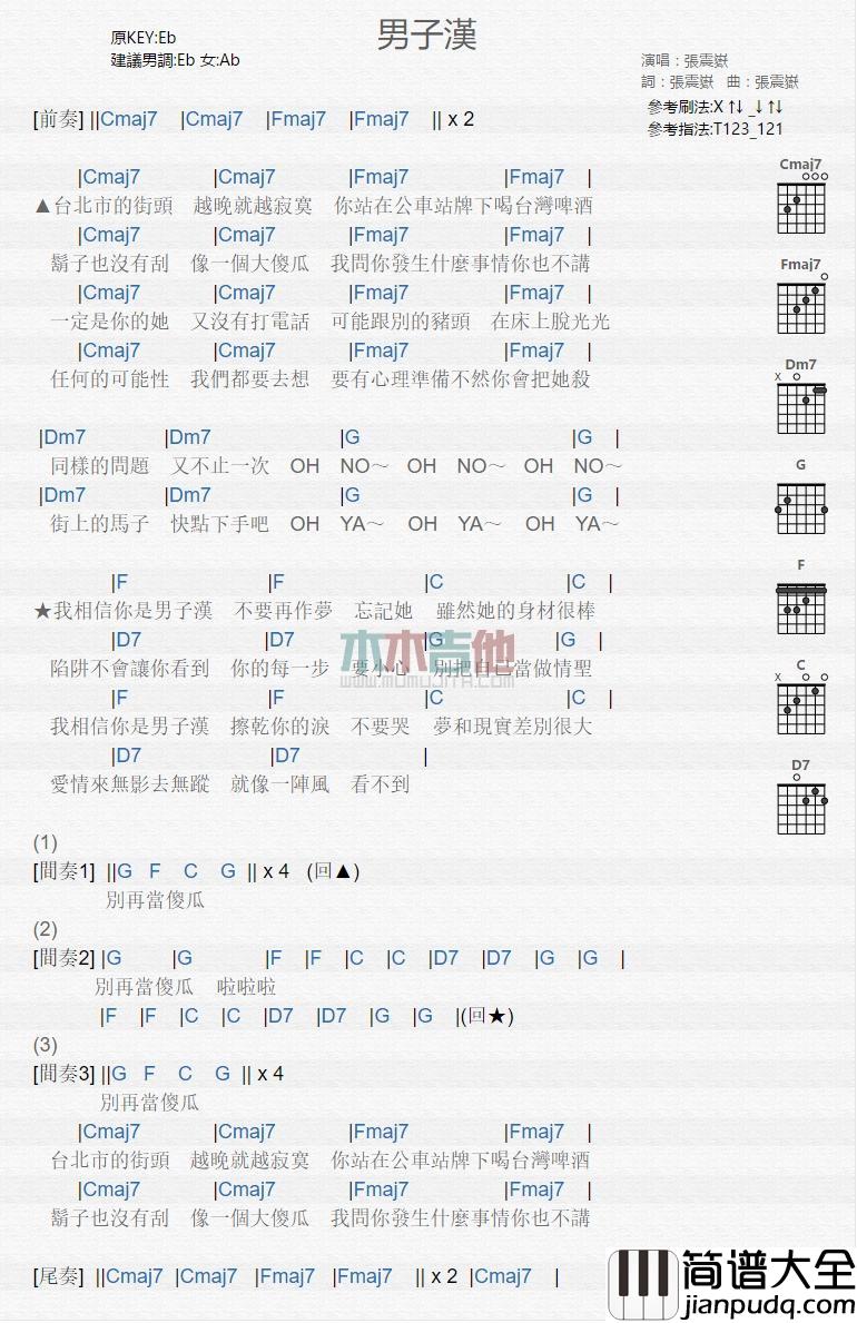 男子汉_吉他谱_张震岳