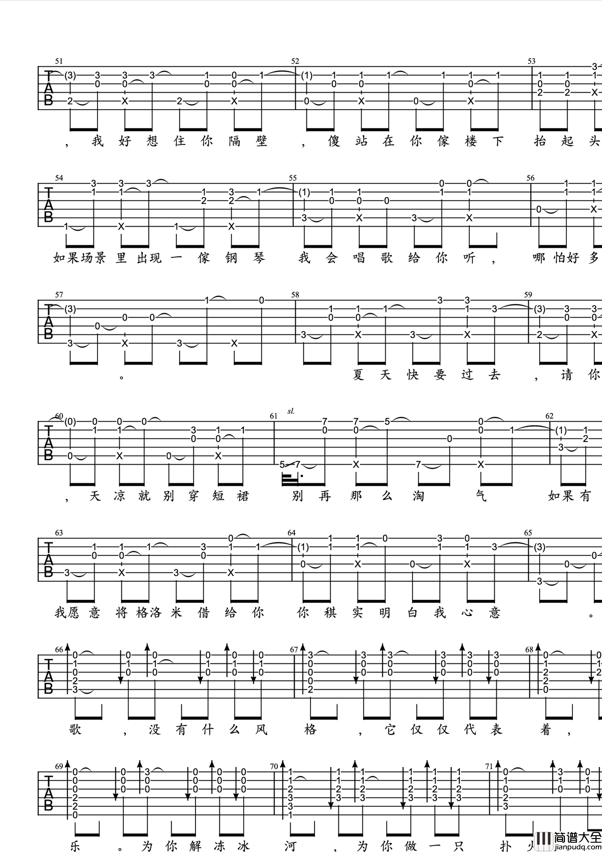 _有何不可_吉他谱_许嵩_C调加花版弹唱六线谱