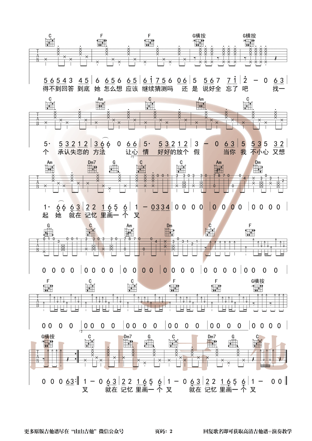 _失恋阵线联盟_吉他谱_草蜢_C调弹唱六线谱