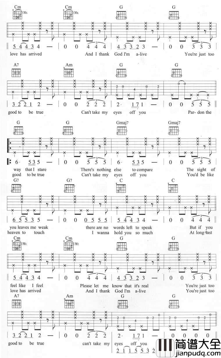 _Can_not_Take_My_Eyes_Off_You_吉他谱_王若琳_G调弹唱六线谱