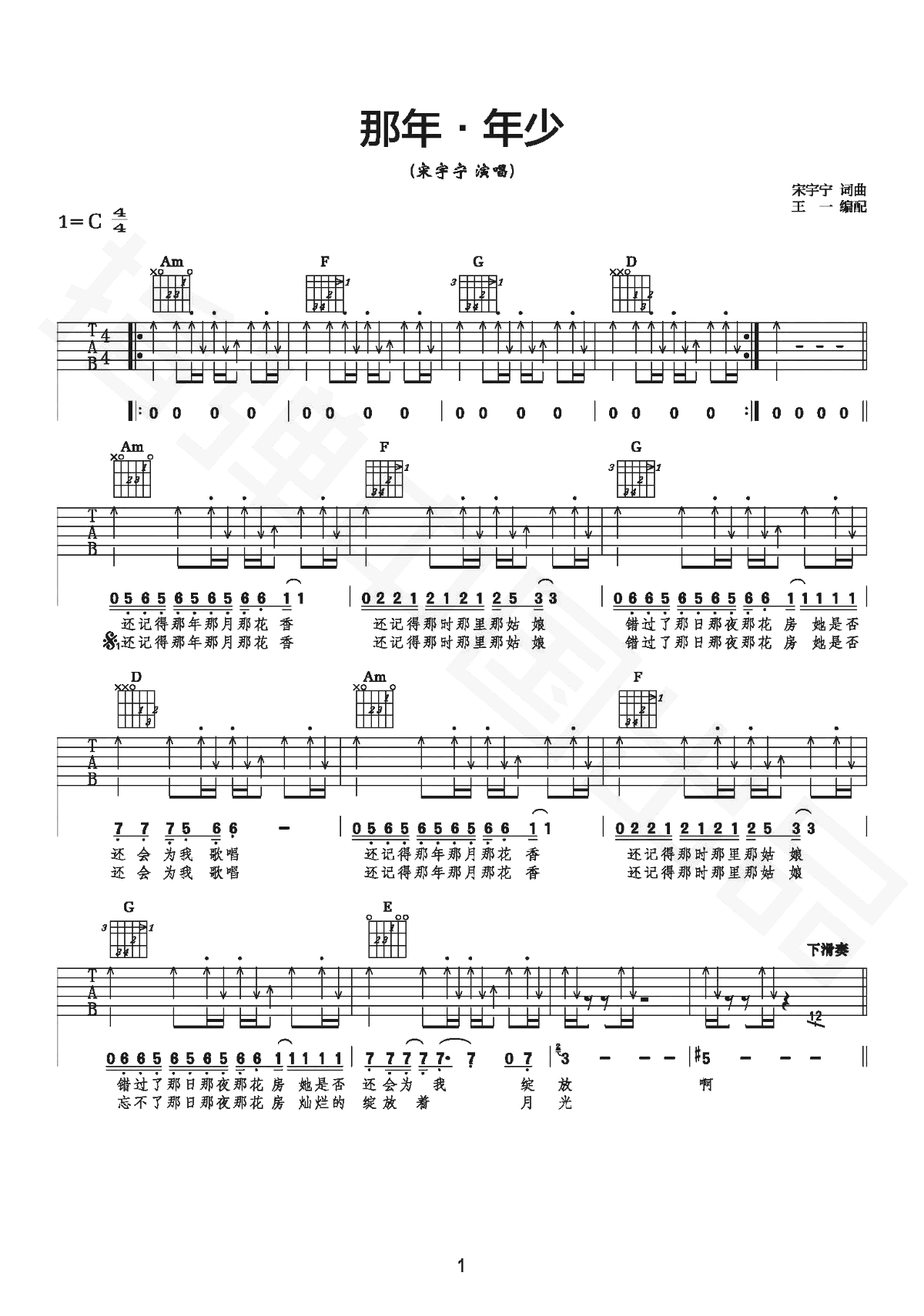 _那年·年少_吉他谱_宋宇宁_C调扫弦版_吉他弹唱教学