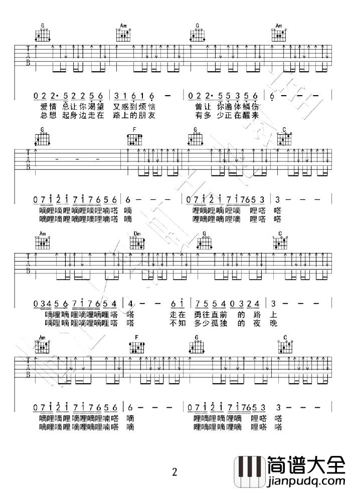 许巍_曾经的你_C调最简版弹唱吉他六线谱