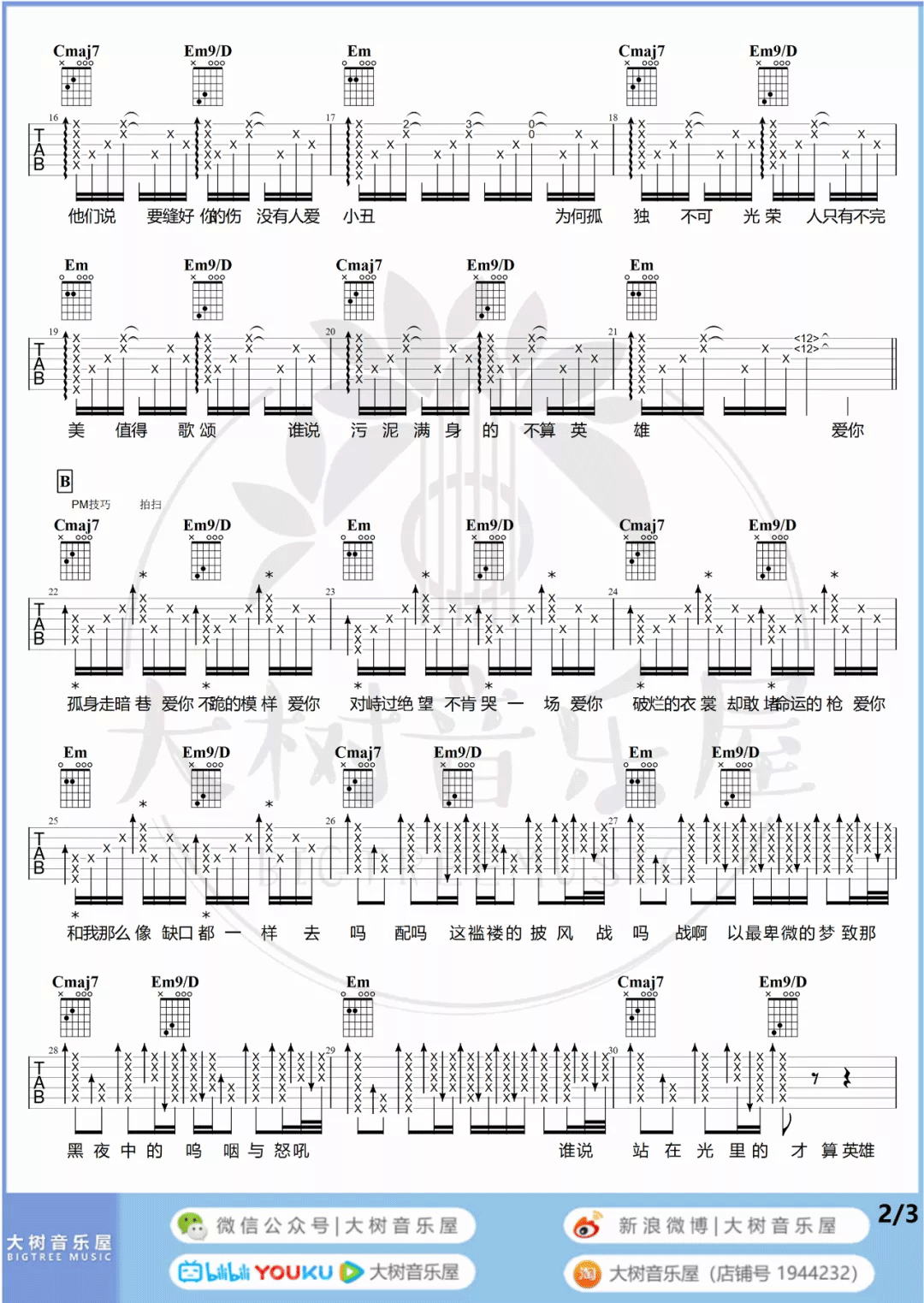 _孤勇者_吉他谱_陈奕迅_G调原版六线谱_吉他弹唱教学
