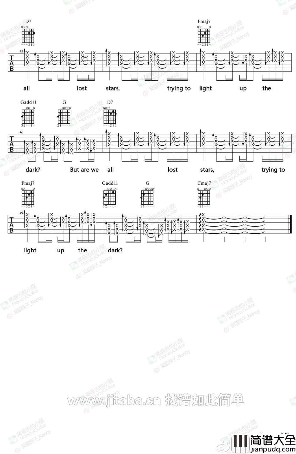 Lost_Stars吉他谱_F调_南音吉他小屋编配_Adam_Levine