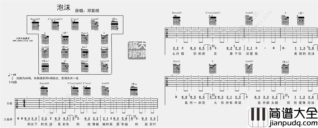 泡沫(吉他谱)_邓紫棋_A调原版六线谱_《泡沫》吉他弹唱谱 泡沫(吉他谱)_邓紫棋_A调原版六线谱__泡沫_吉他弹唱谱