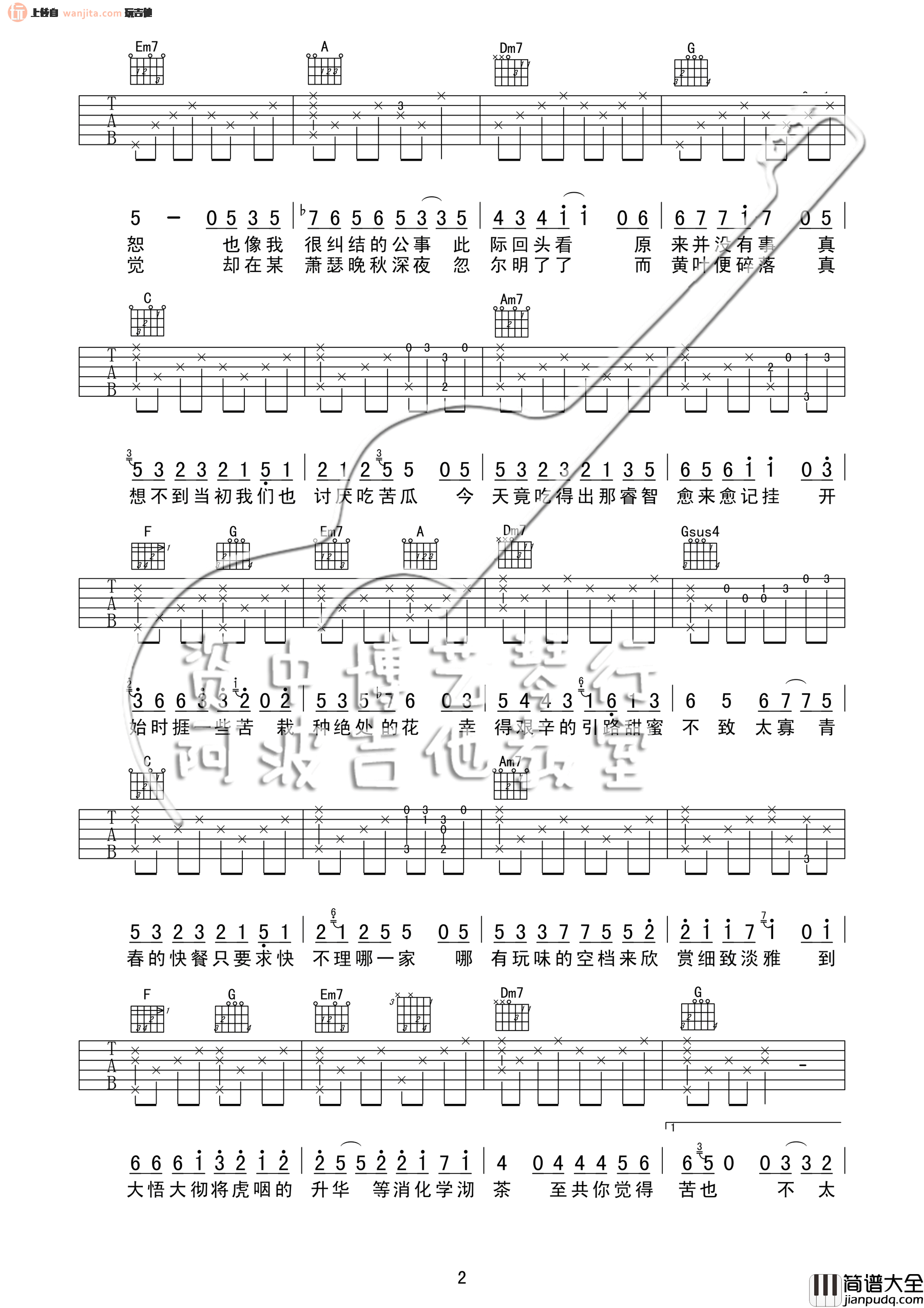 苦瓜吉他谱_陈奕迅_《苦瓜》C调原版六线谱_吉他弹唱谱 苦瓜吉他谱_陈奕迅__苦瓜_C调原版六线谱_吉他弹唱谱