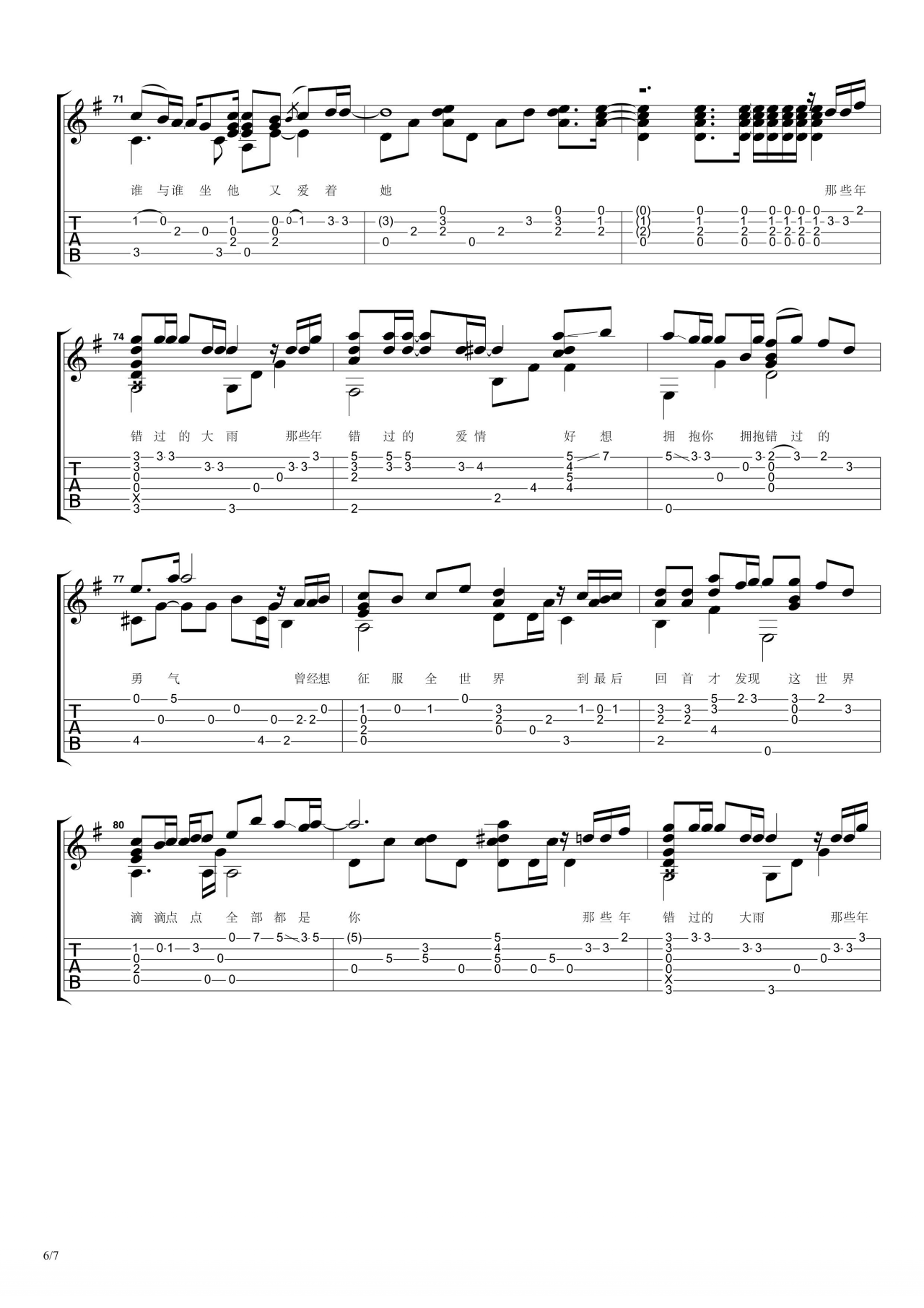 那些年吉他谱__卢家宏编配_胡夏