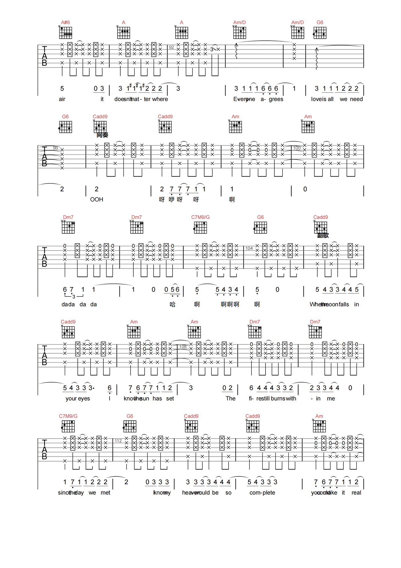 顺子_写一首歌_吉他谱_C调原版吉他六线谱