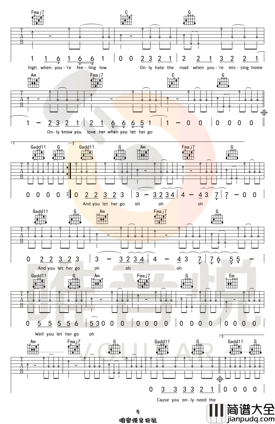 Let_Her_Go吉他谱_Passenger_C调原版