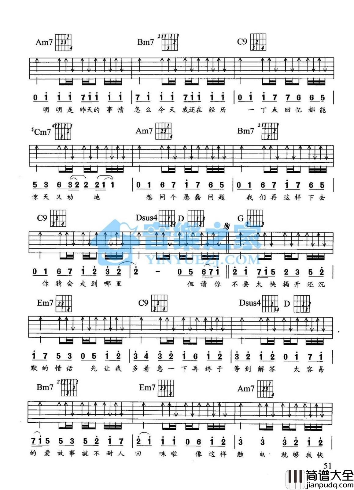 触电吉他谱_G调扫弦版_音乐之家编配_S.H.E