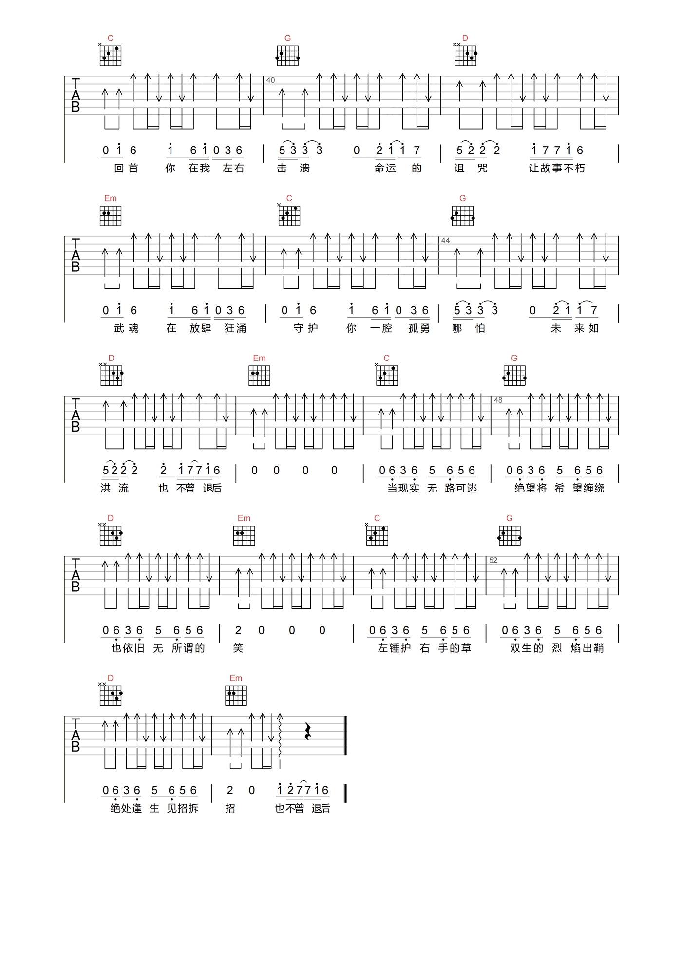 破茧吉他谱_张韶涵__破茧_G调高清原版六线谱