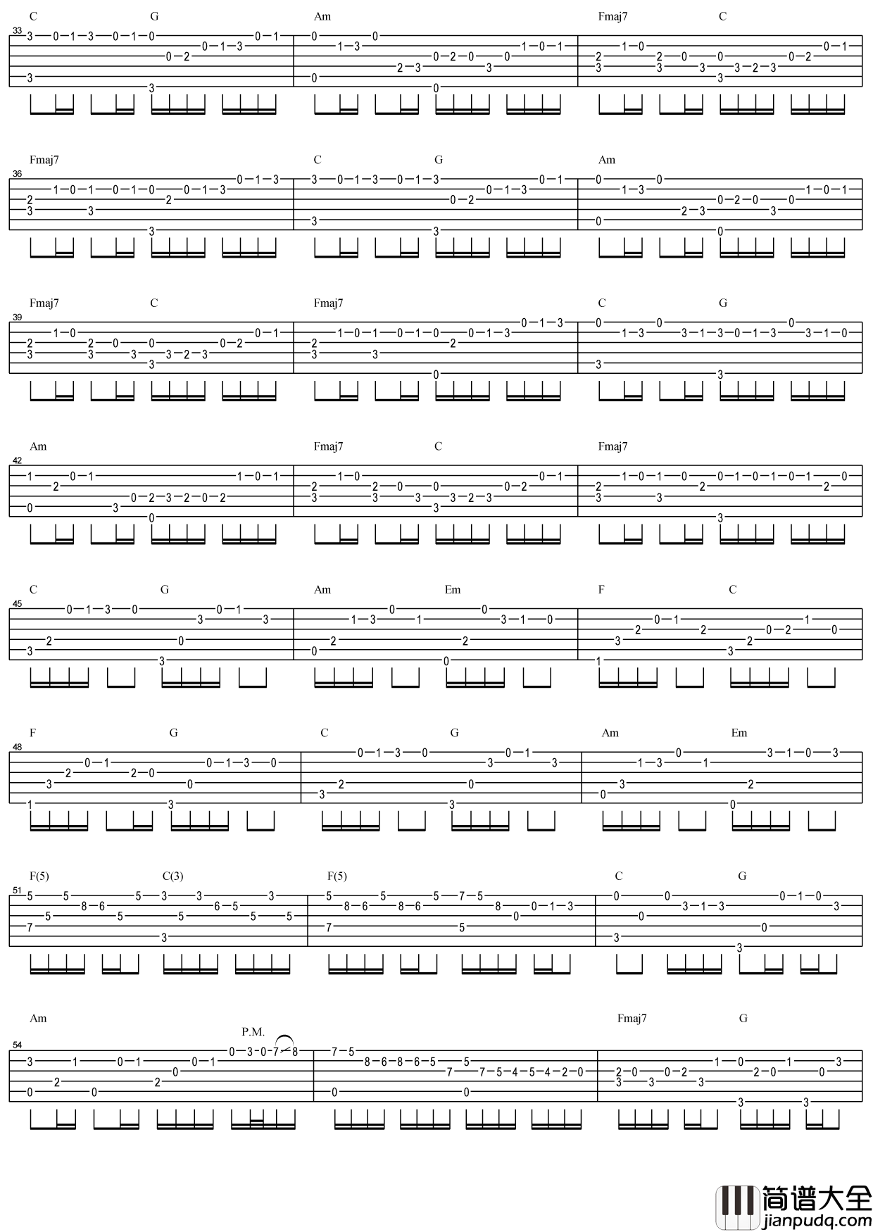 《卡农》吉他谱_C调简单版_标准独奏六线谱_吉他名曲 _卡农_吉他谱_C调简单版_标准独奏六线谱_吉他名曲