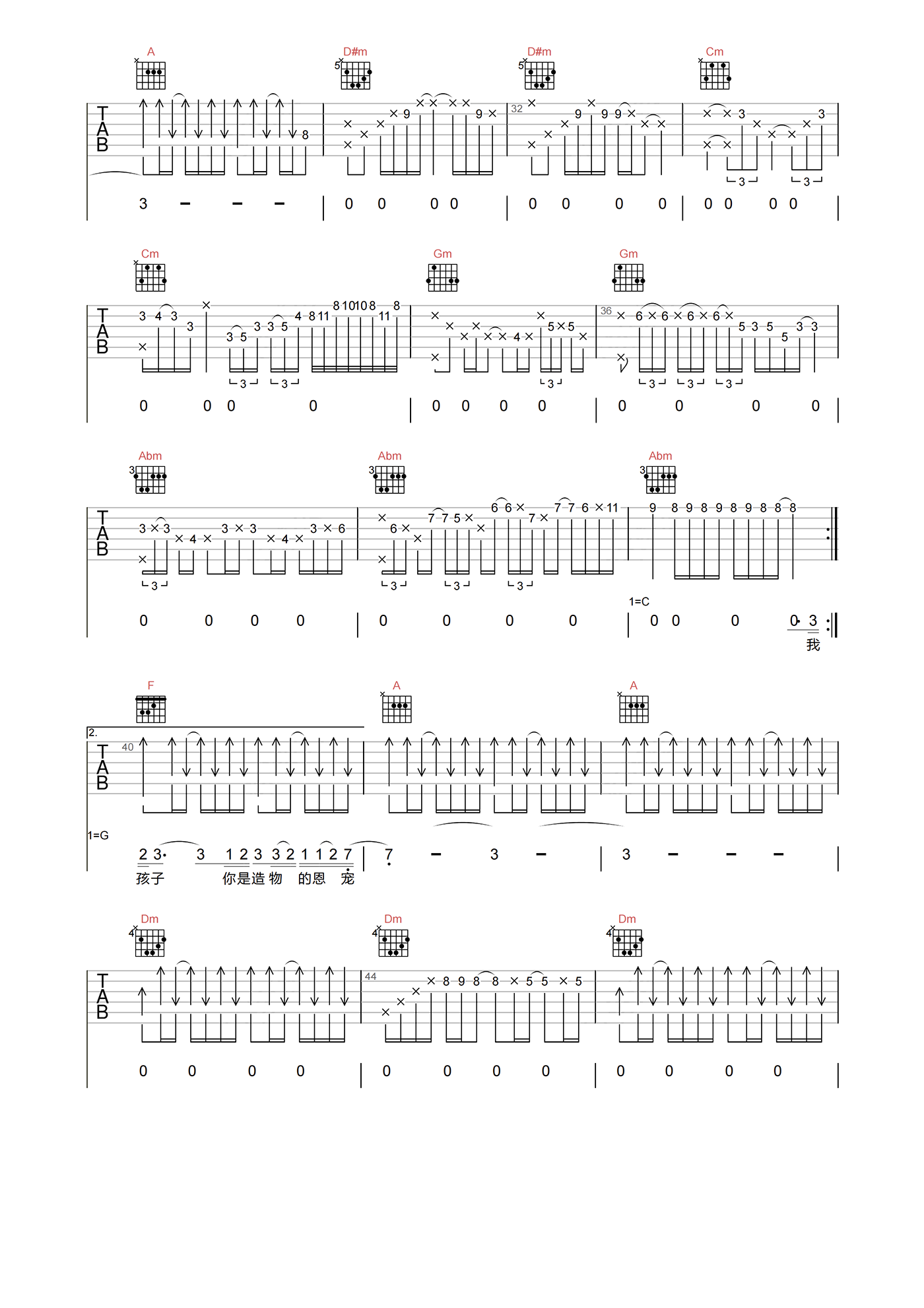 林志炫_你的样子_吉他谱_G调指法吉他六线谱