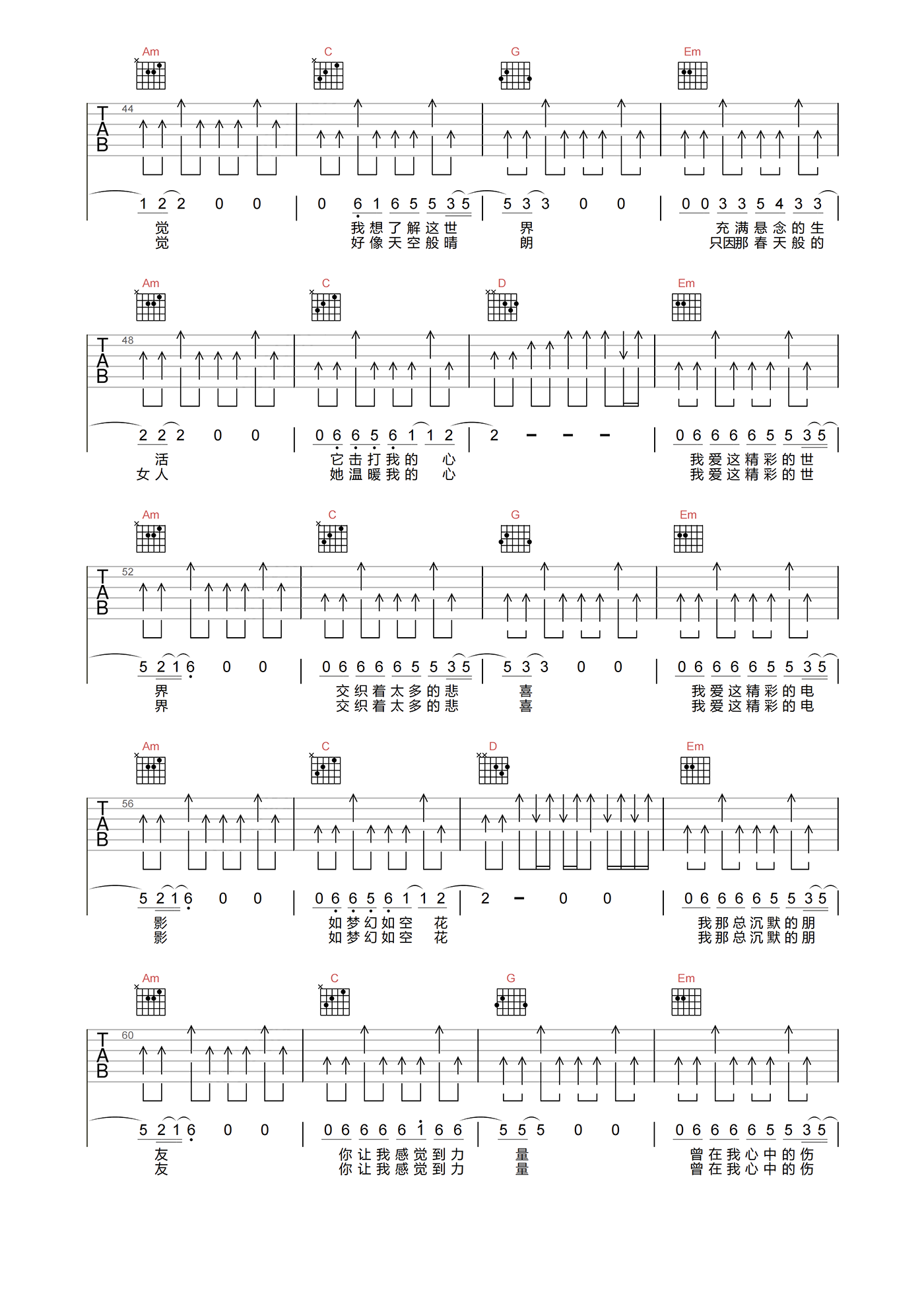 晴朗吉他谱_许巍_G调原版弹唱谱_附PDF图片谱
