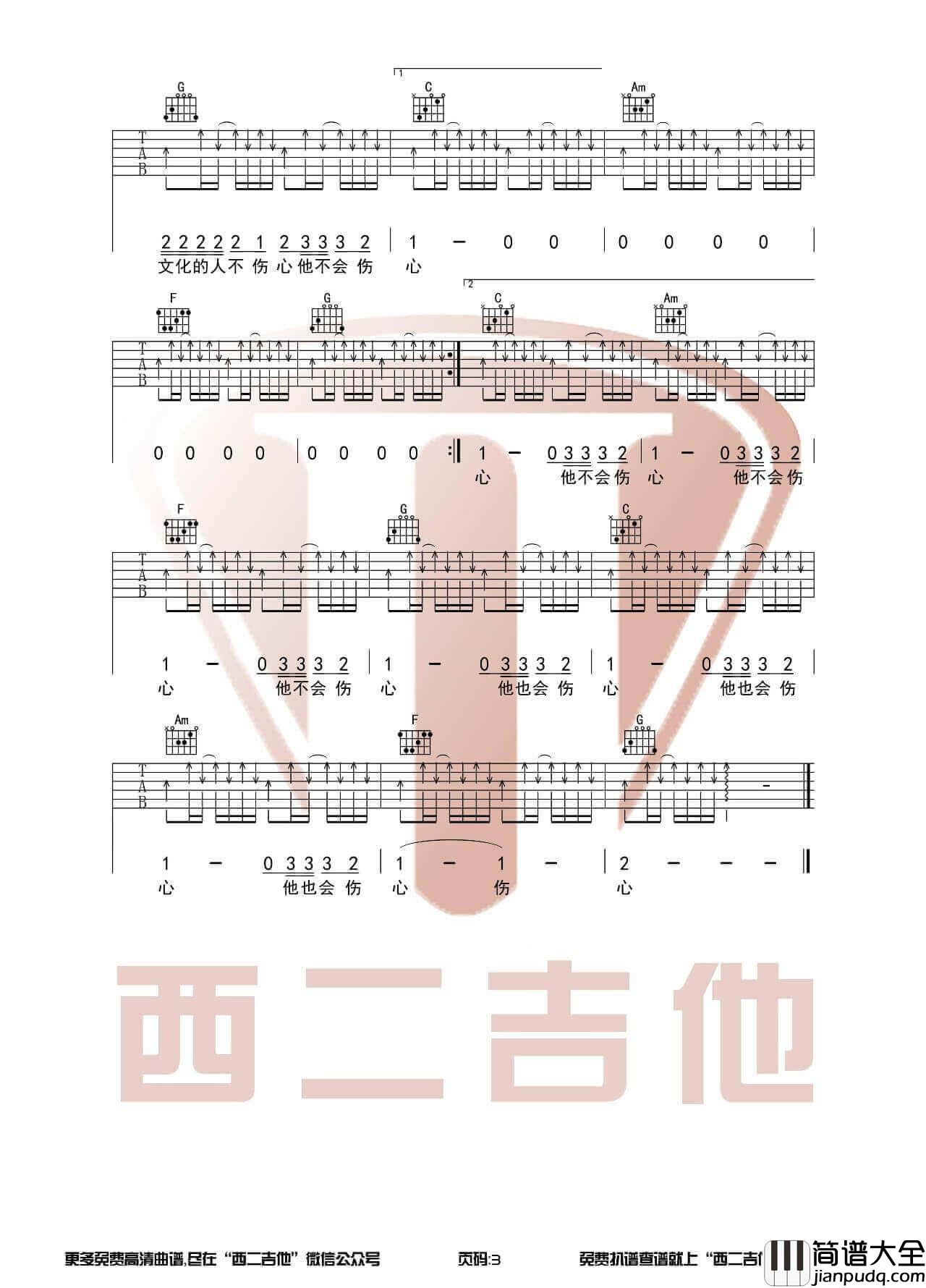 没有理想的人不伤心吉他谱_C调_西二吉他编配_新裤子乐队