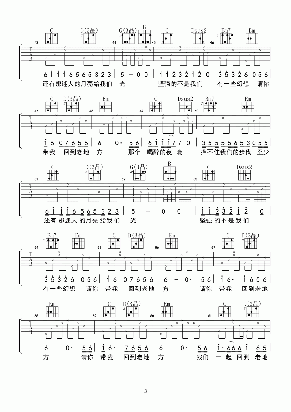 纣王老胡_那个喝醉的夜晚挡不住我们的步伐_吉他谱_Guitar_Music_Score