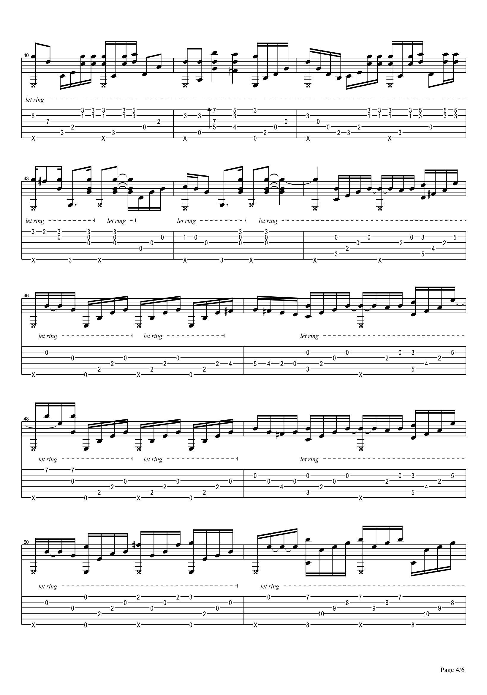 海阔天空指弹吉他谱_Beyond_G调独奏六线谱