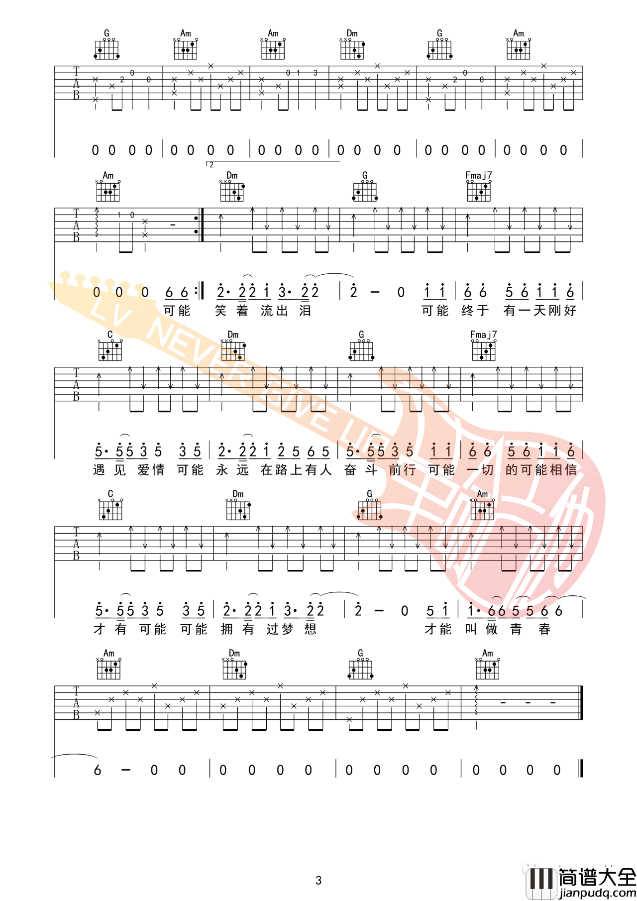 可能吉他谱_程响_C调版吉他谱附教学视频