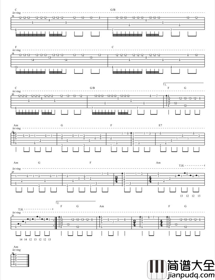 思君黯然指弹吉他谱_吉他独奏六线谱_指弹吉他示范视频
