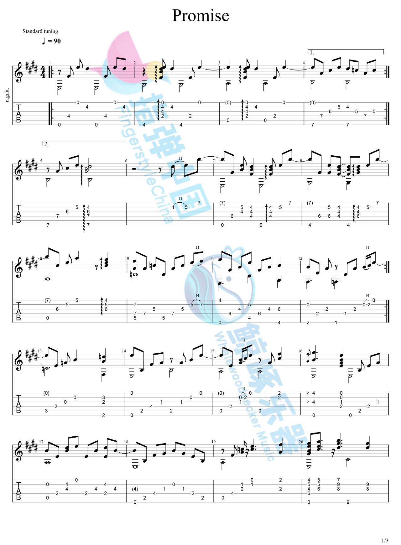Promise指弹吉他谱_Michael_Fix_独奏六线谱_吉他指弹谱