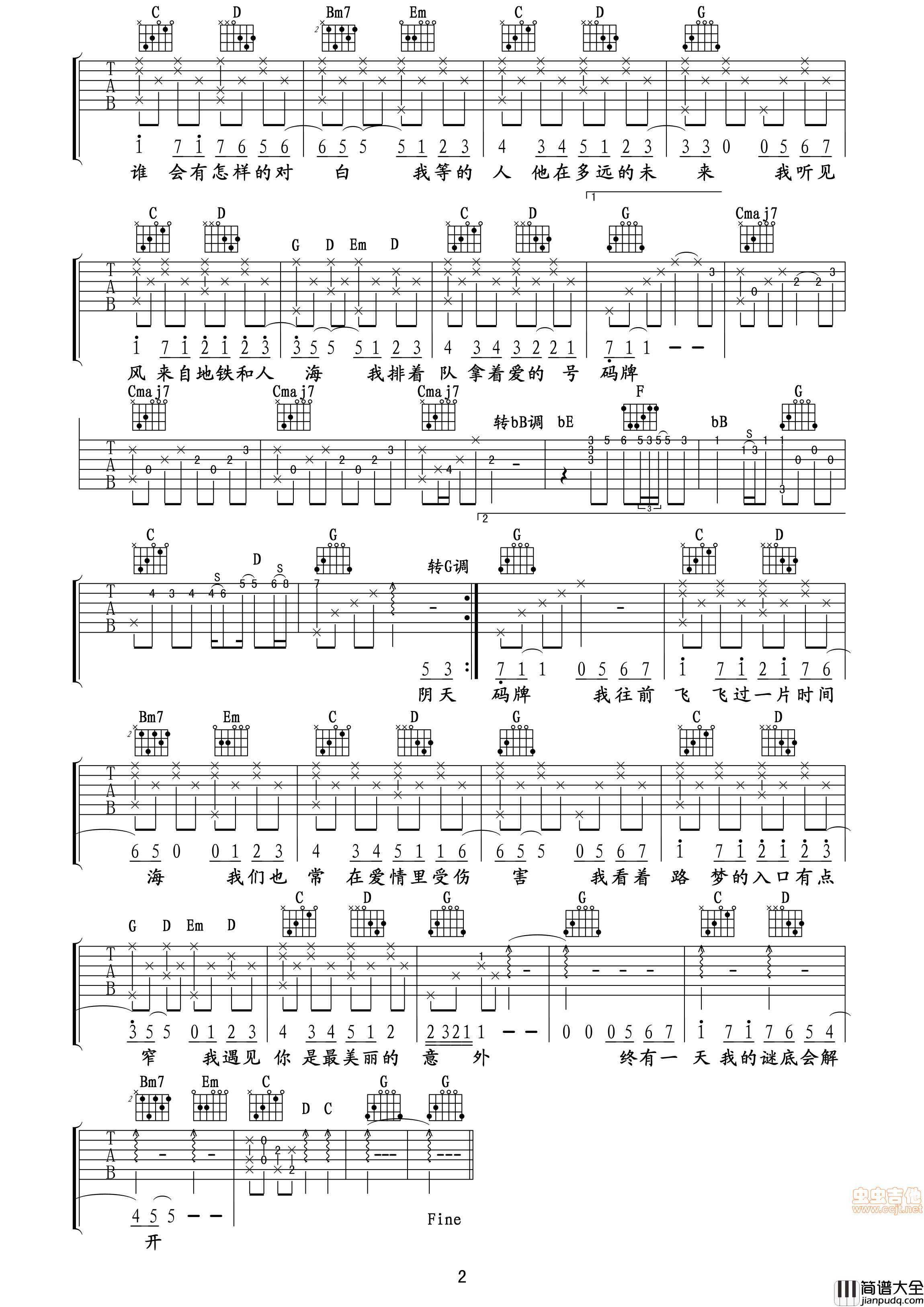 _遇见_高清吉他谱(至尊宝版本)|吉他谱|图片谱|高清|孙燕姿
