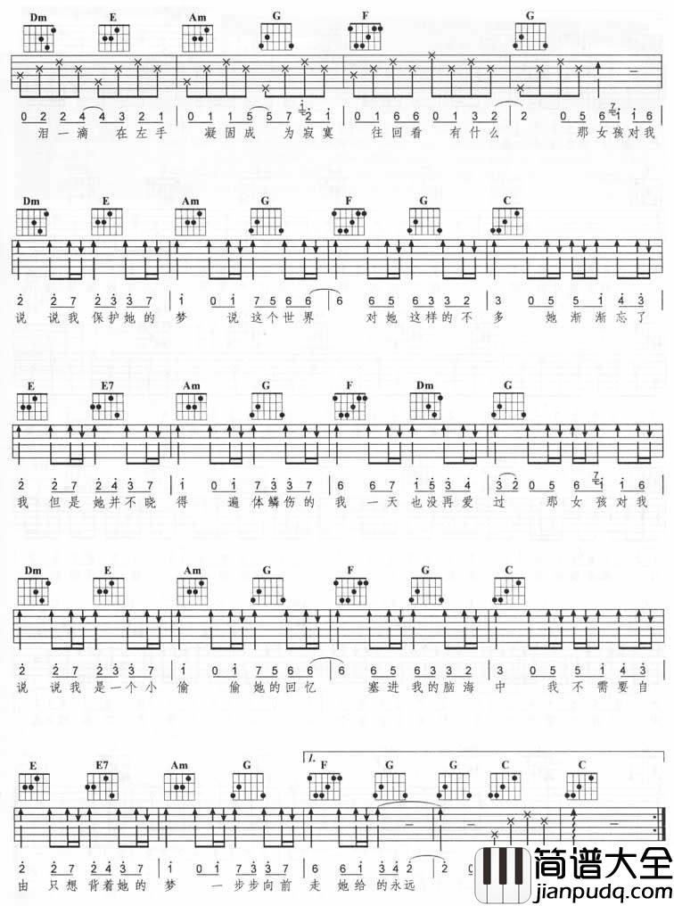 那女孩对我说|（完美版）|吉他谱|图片谱|高清|黄义达