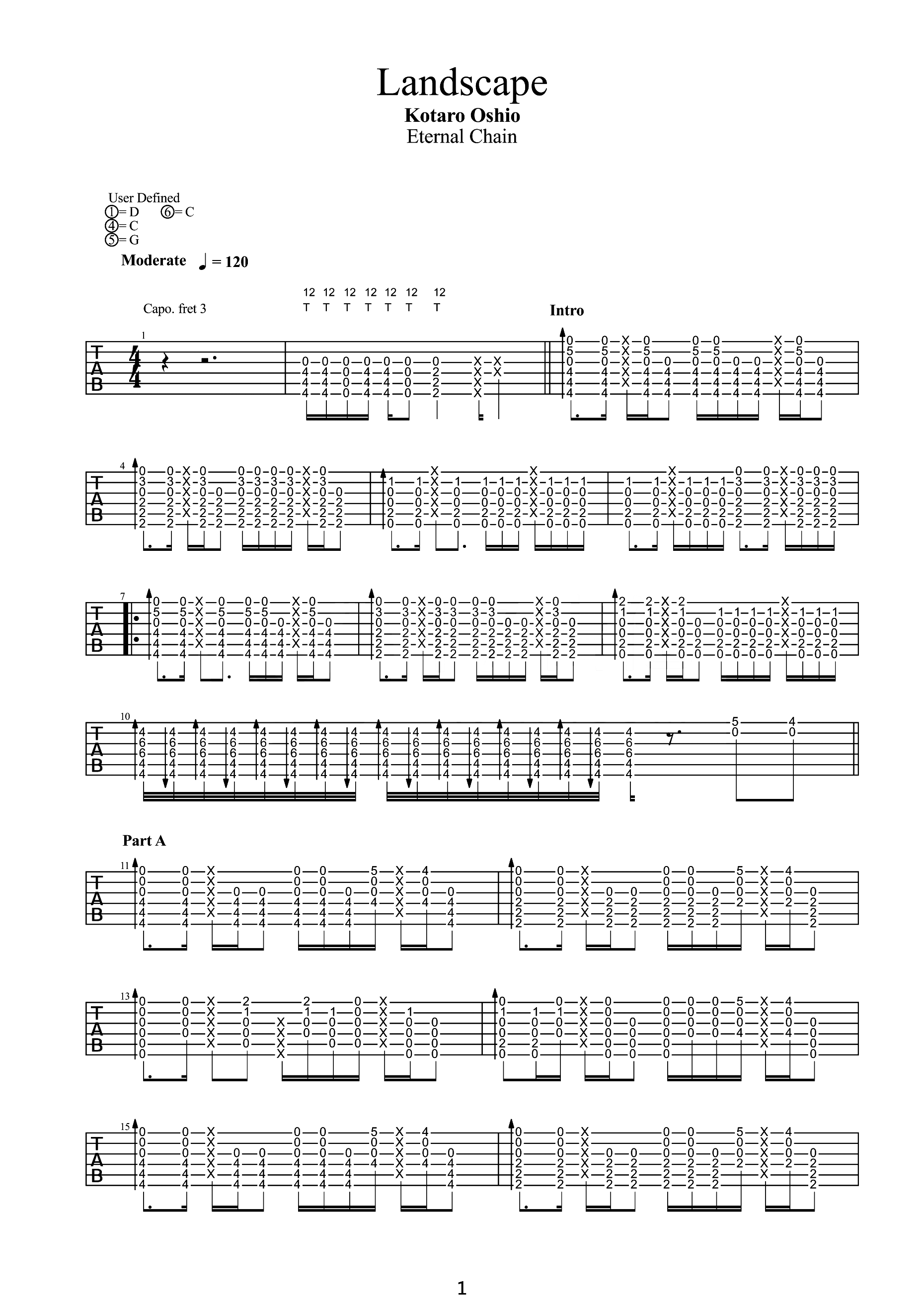 Landscape指弹吉他谱_押尾桑_吉他独奏六线谱_吉他指弹谱