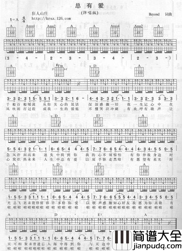 总有爱|吉他谱|图片谱|高清|BEYOND