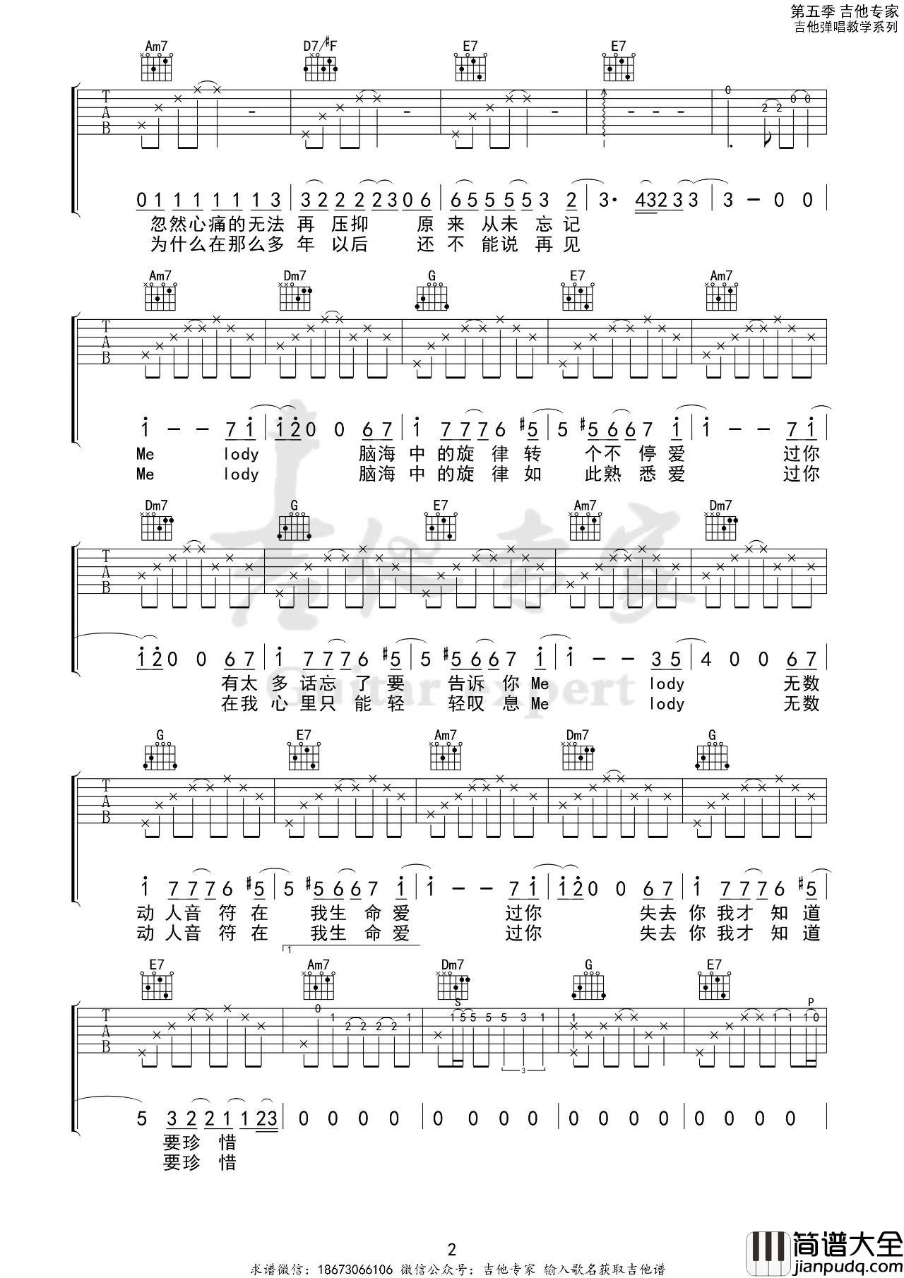 Melody吉他谱_陶喆_C调版吉他弹唱六线谱